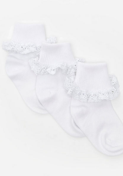 Frill Detailed Ankle Length Socks - Set of 3-Girl%27s Socks & Tights-image-1