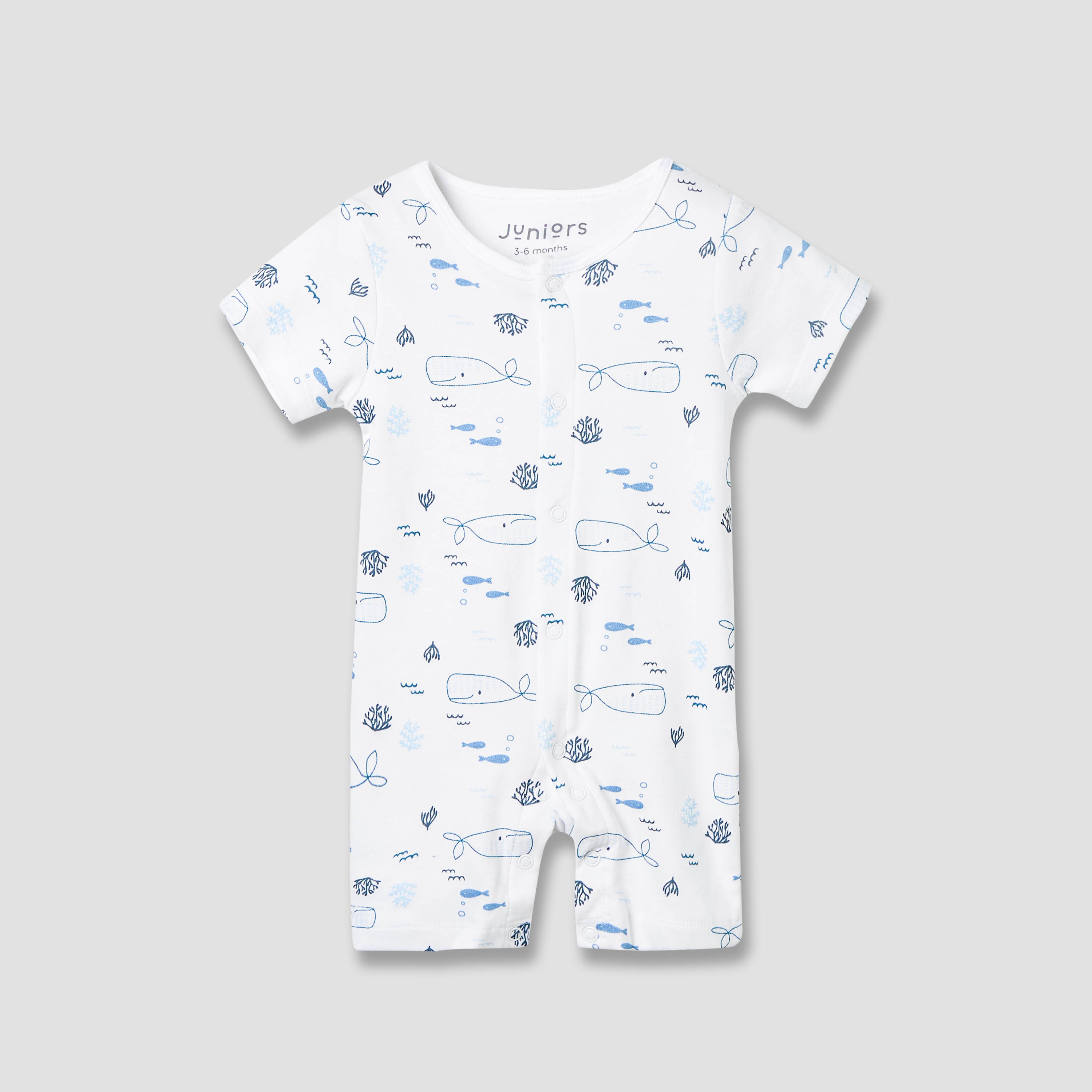 Juniors Round Neck Romper with Whale Print - Cotton - Short Sleeves-baby-boys-clothing-rompers-image-1