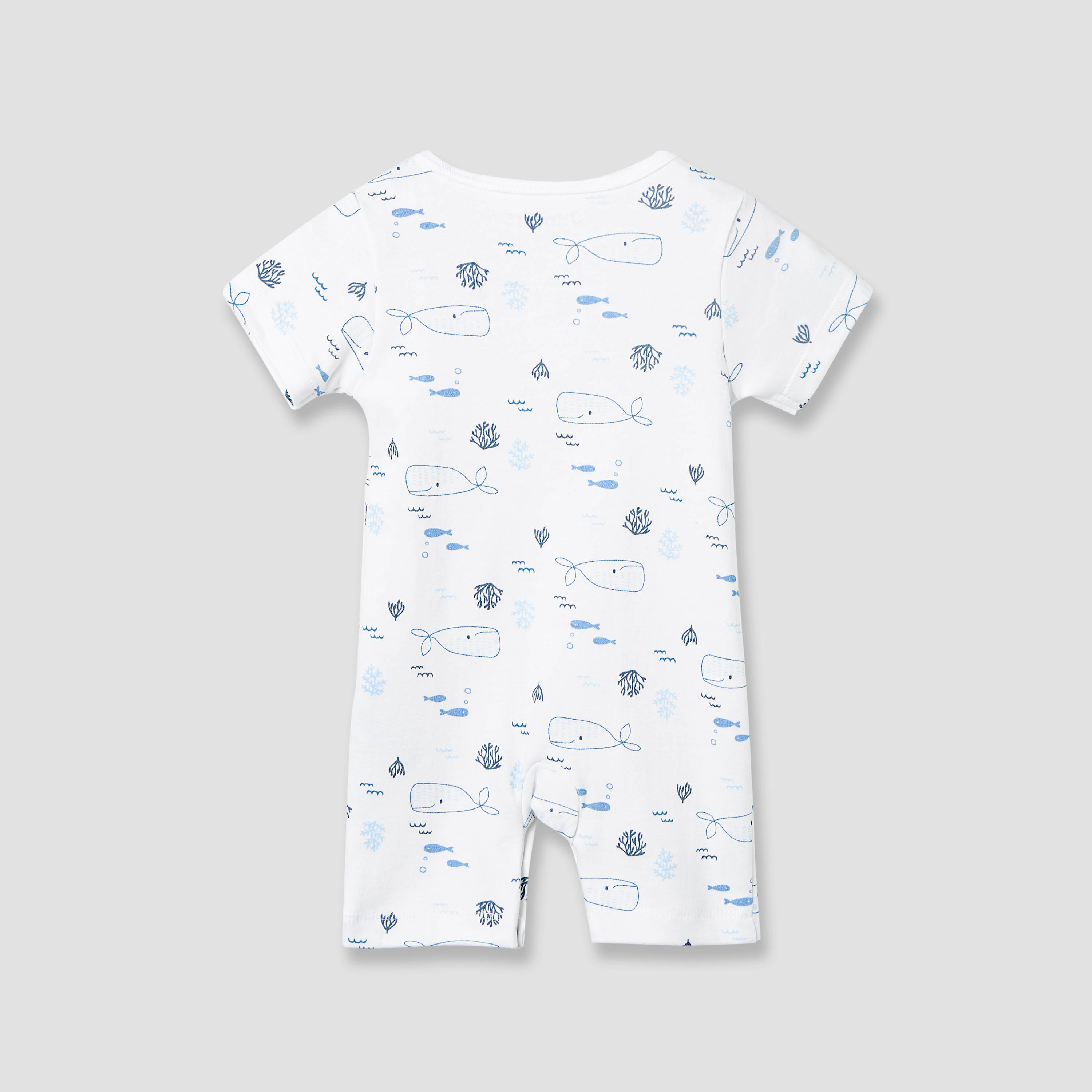 Juniors Round Neck Romper with Whale Print - Cotton - Short Sleeves-baby-boys-clothing-rompers-image-2