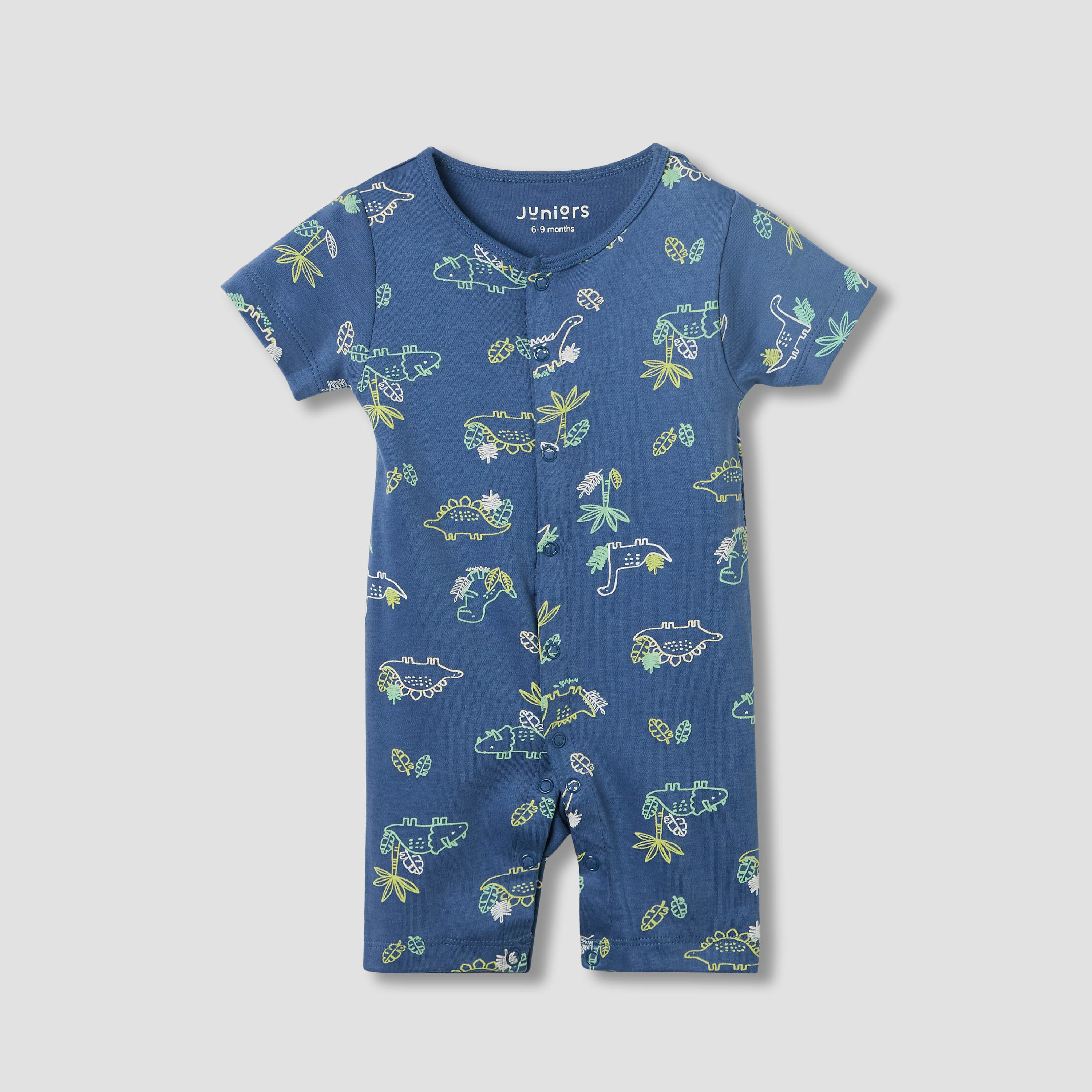 أفرول قطن بياقة مستديرة وأكمام قصيرة وطبعات ديناصور من جونيورز-baby-boys-clothing-rompers-image-4