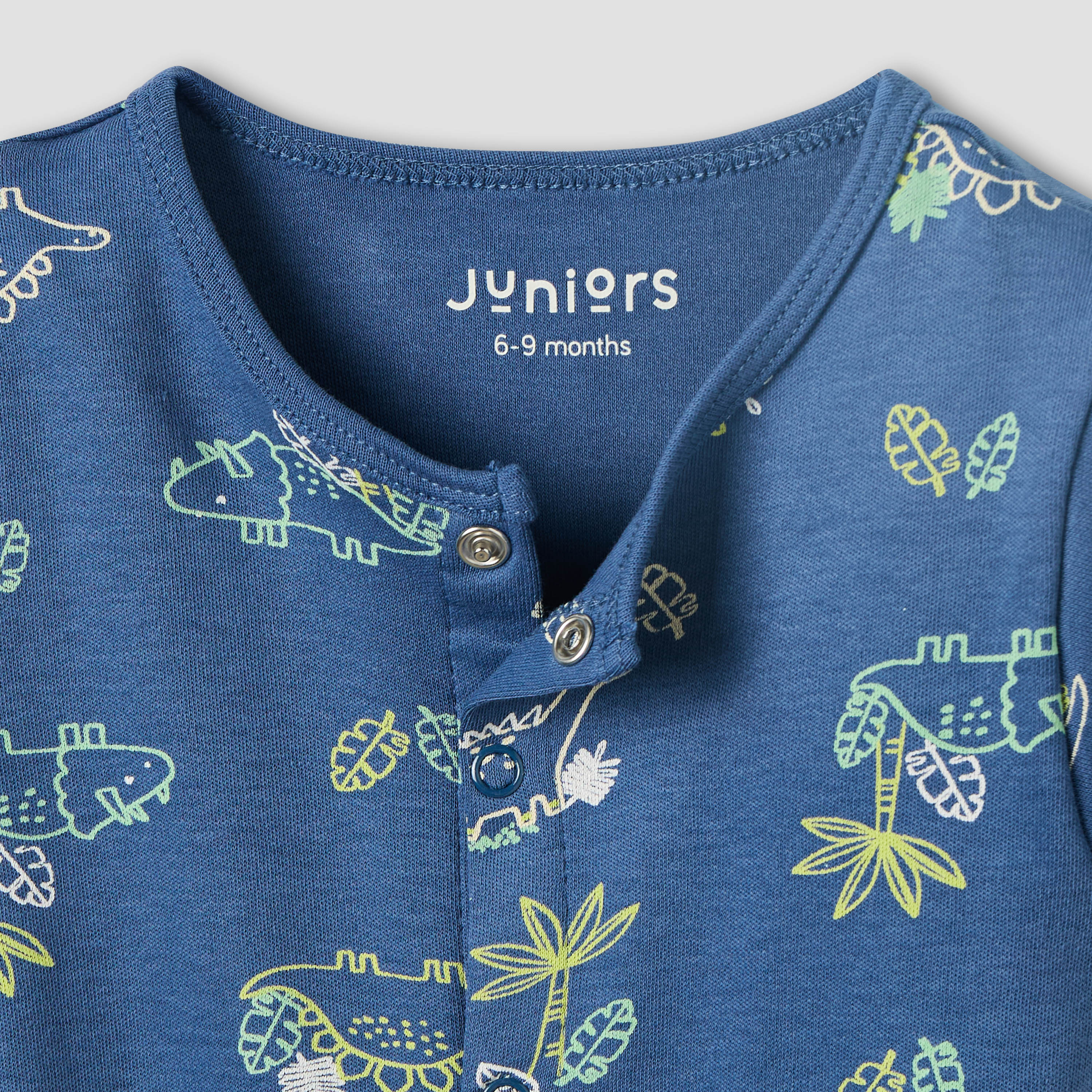 أفرول قطن بياقة مستديرة وأكمام قصيرة وطبعات ديناصور من جونيورز-baby-boys-clothing-rompers-image-2