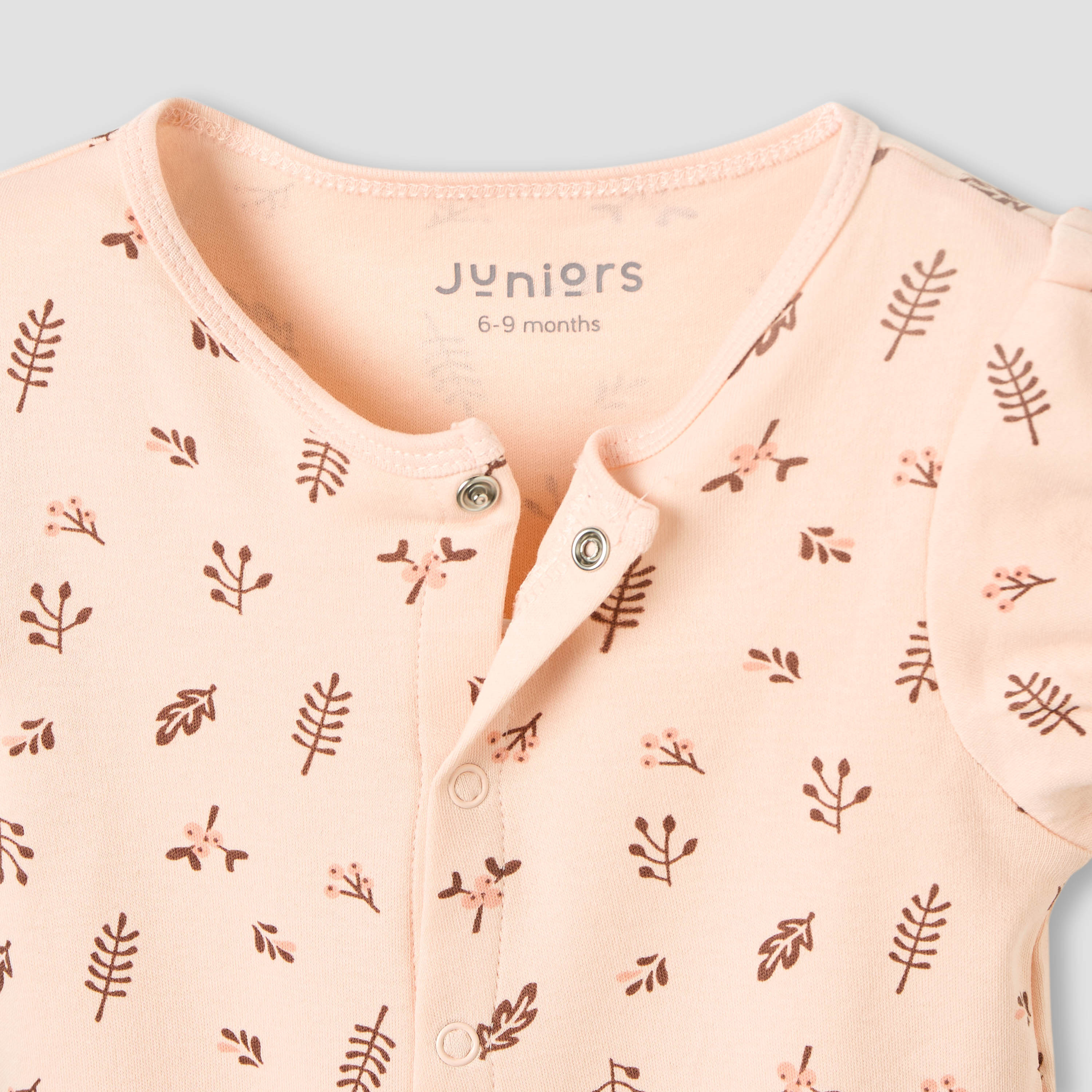 أفرول قطن بياقة مستديرة وأكمام قصيرة وطبعات زهرية من جونيورز-baby-girls-clothing-rompers-image-4