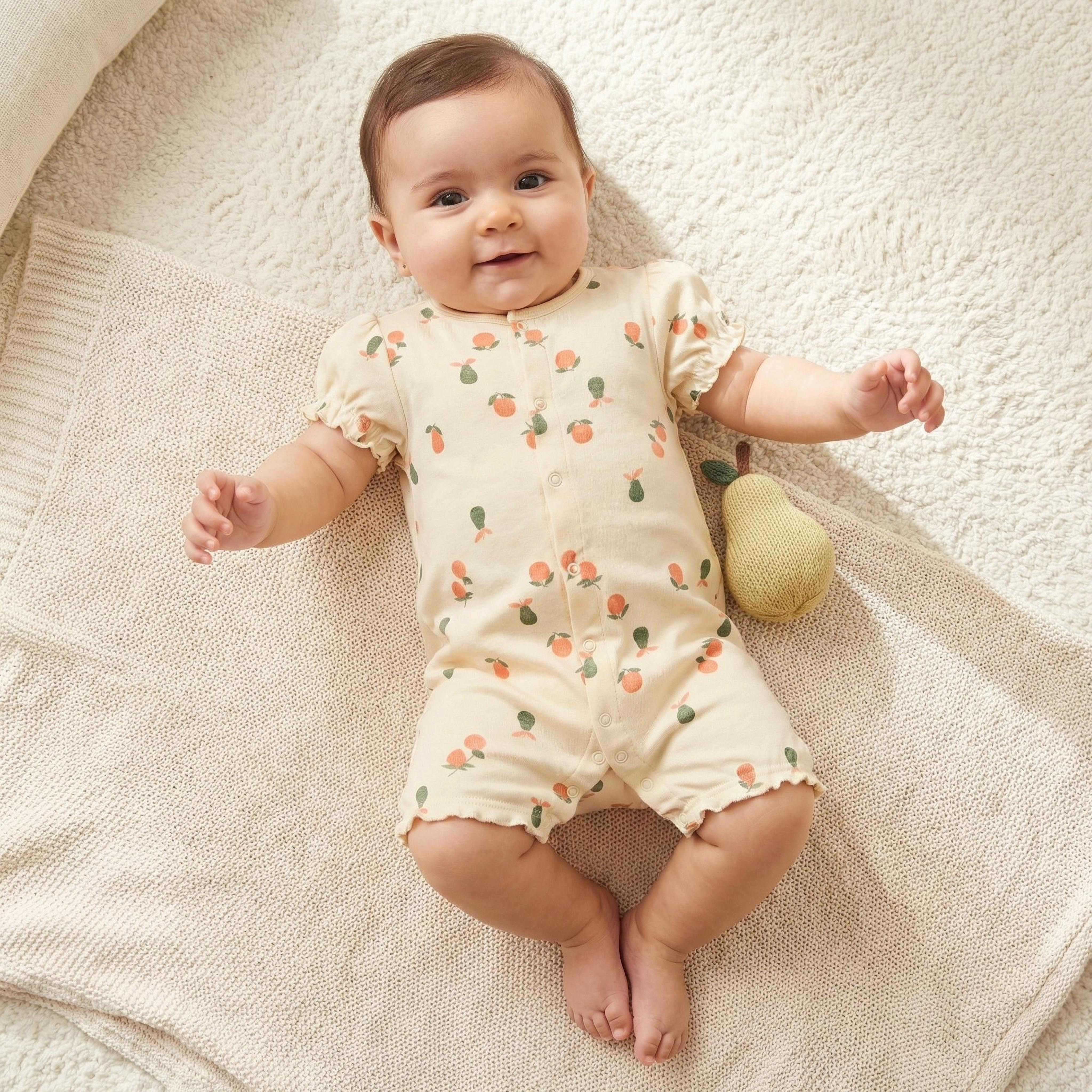 Juniors Round Neck Romper with Fruit Print - Cotton - Short Sleeves-baby-girls-clothing-rompers-image-1