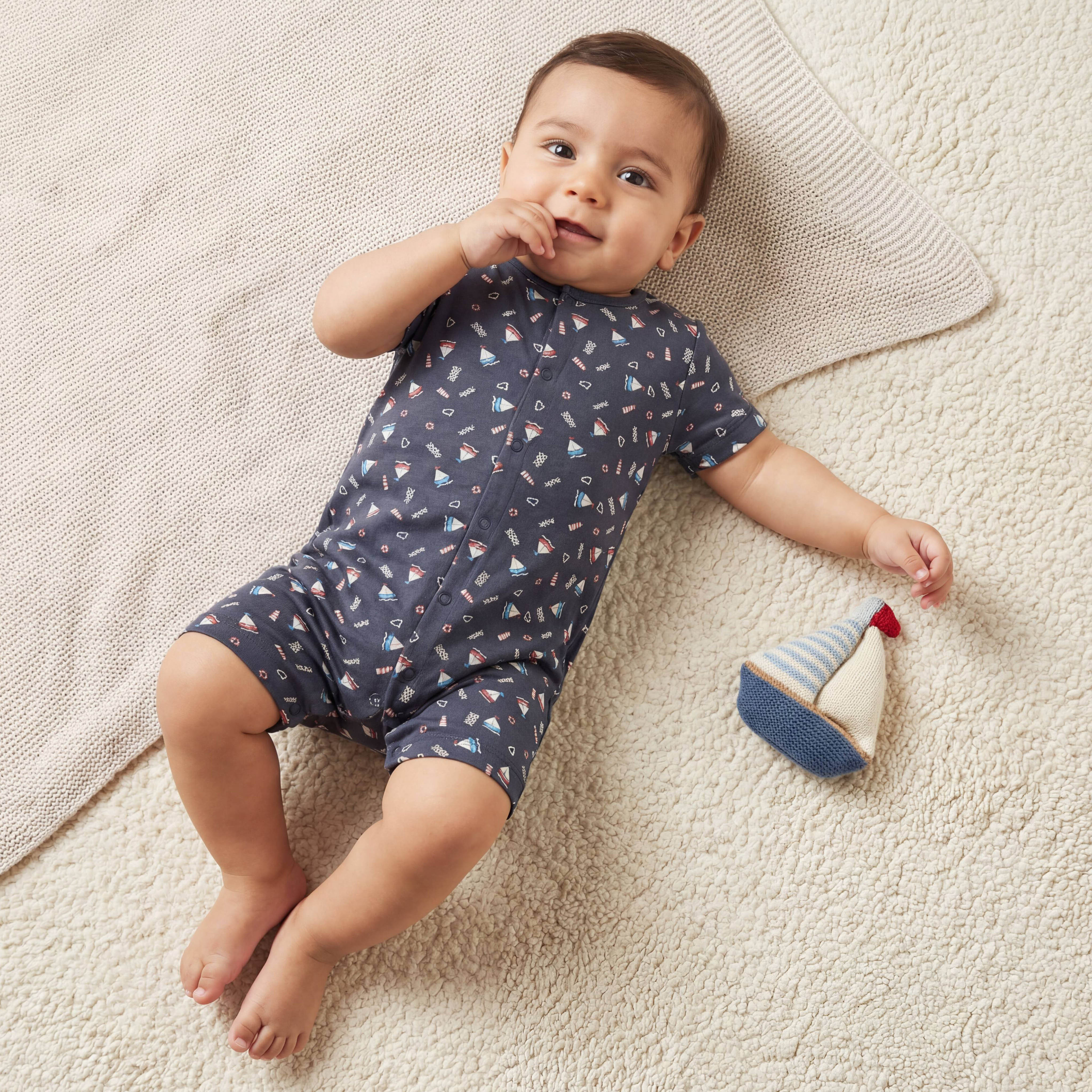 Juniors Round Neck Romper with Snap Button Closure - Cotton - Short Sleeves-baby-boys-clothing-rompers-image-1