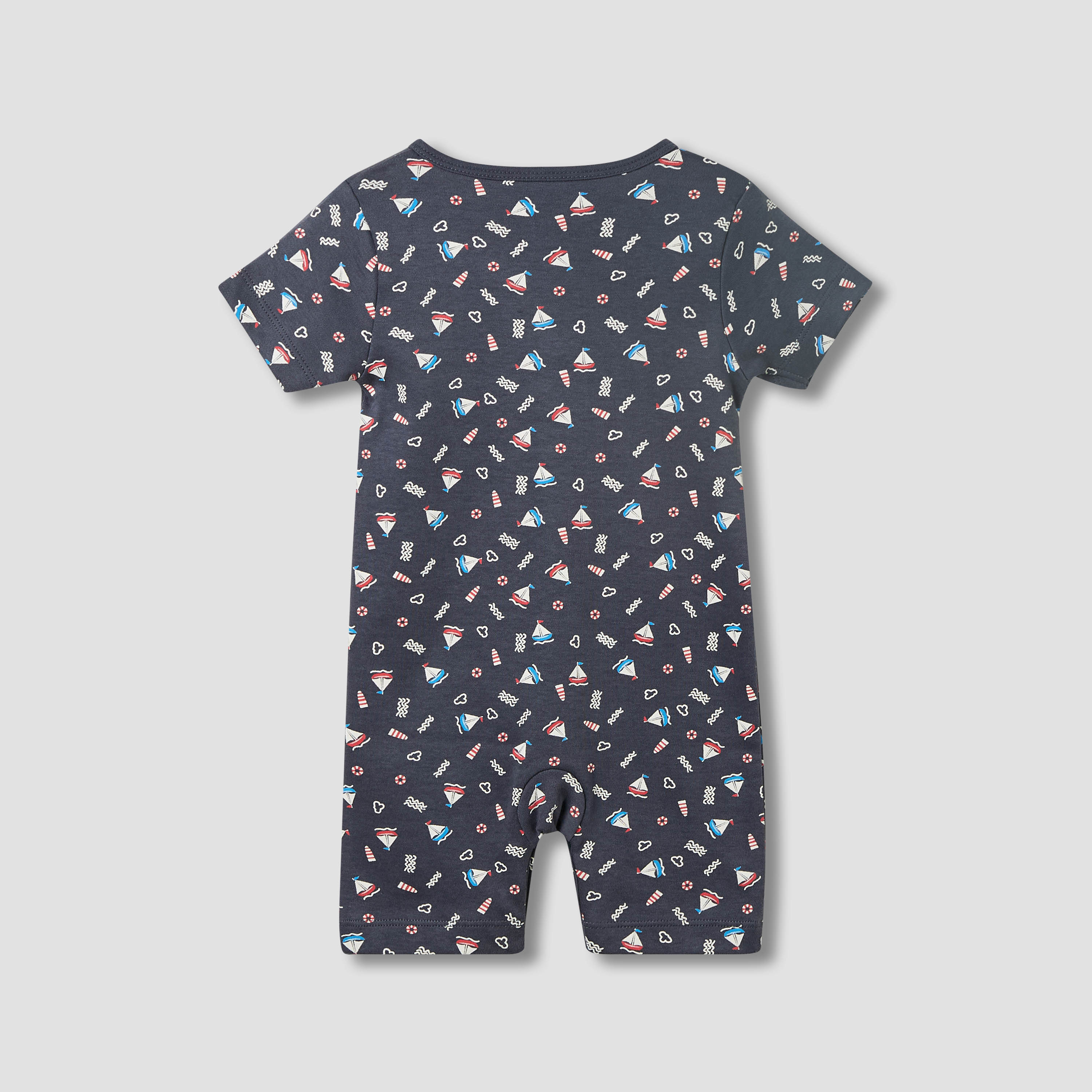 Juniors Round Neck Romper with Snap Button Closure - Cotton - Short Sleeves-baby-boys-clothing-rompers-image-2