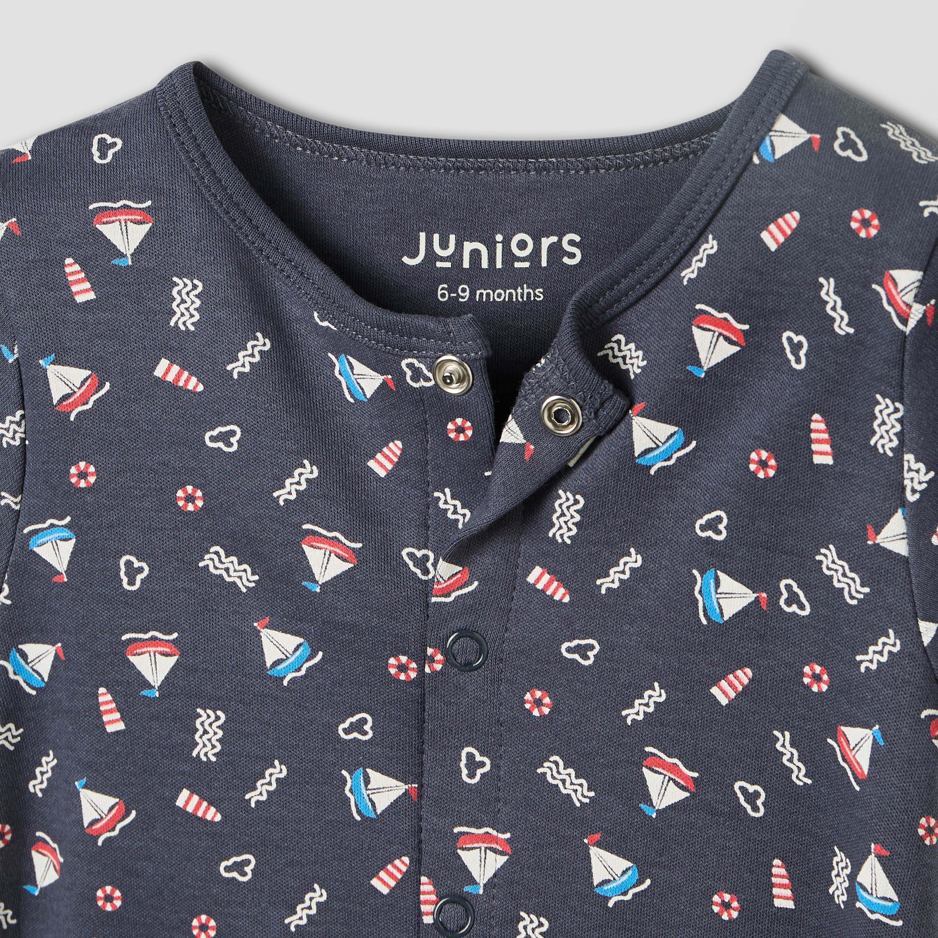 Juniors Round Neck Romper with Snap Button Closure - Cotton - Short Sleeves-baby-boys-clothing-rompers-image-3