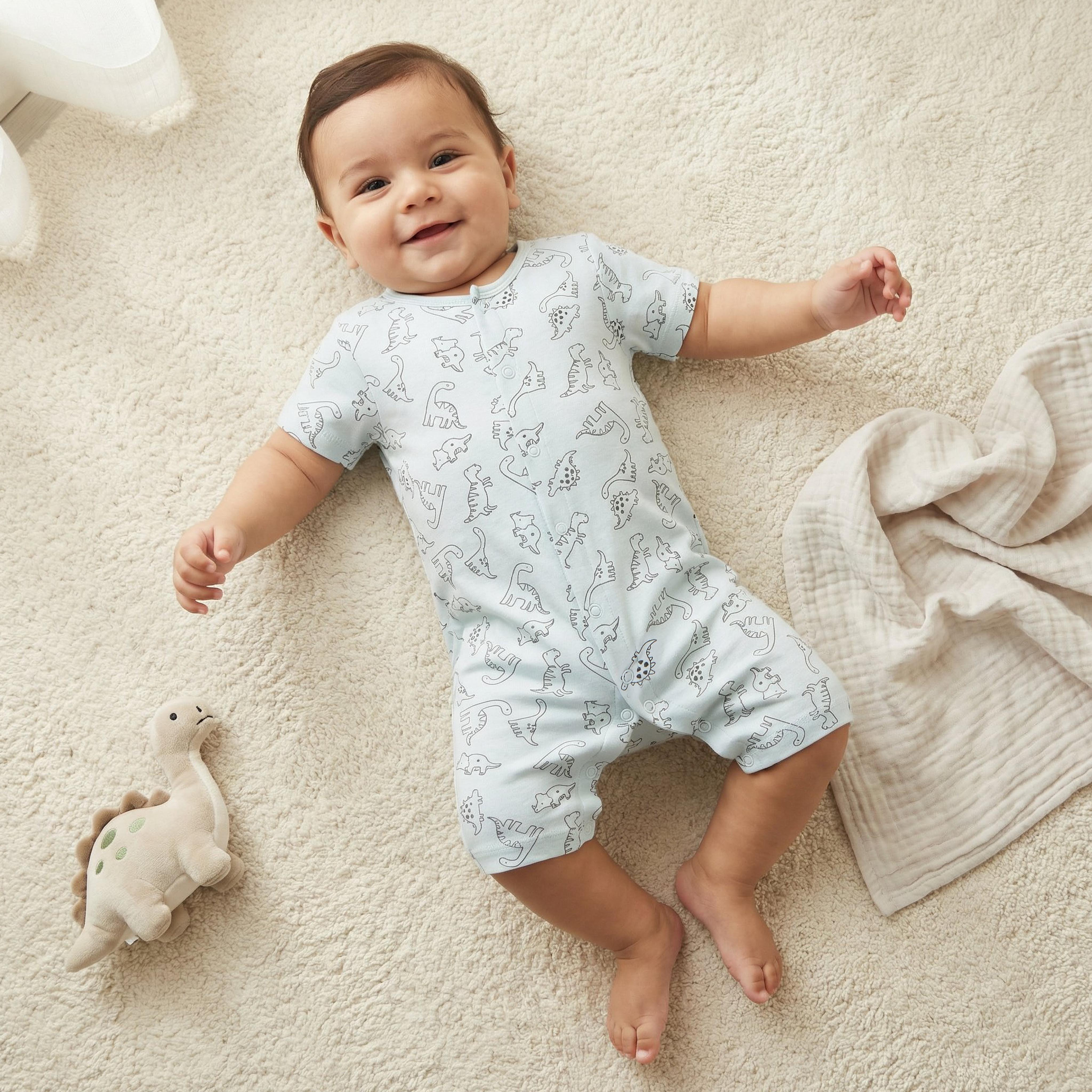 Juniors Round Neck Romper with Snap Button Closure - Cotton - Short Sleeves-baby-boys-clothing-rompers-image-1