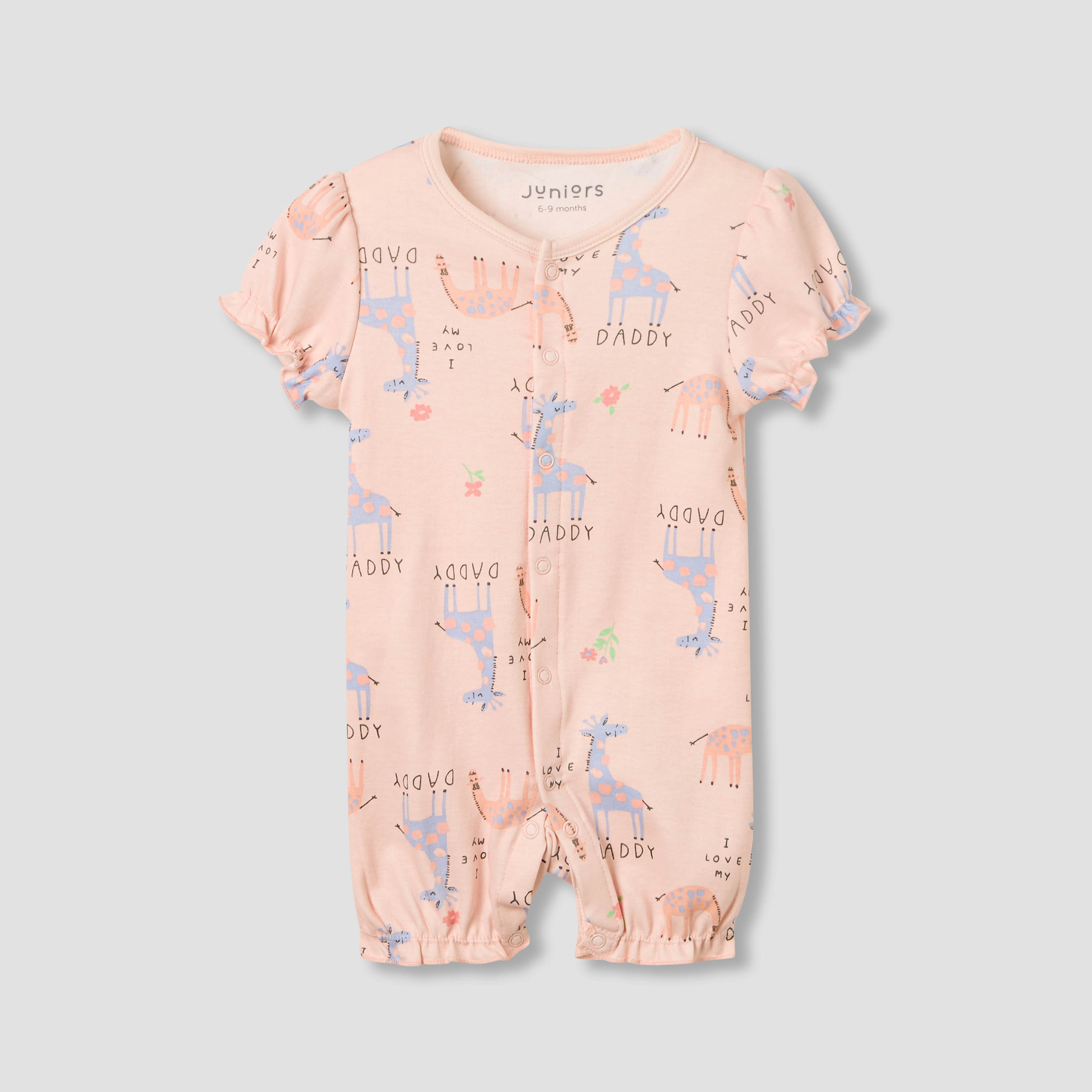 Juniors Round Neck Romper with Giraffe Print - Cotton - Short Sleeves-baby-girls-clothing-rompers-image-1