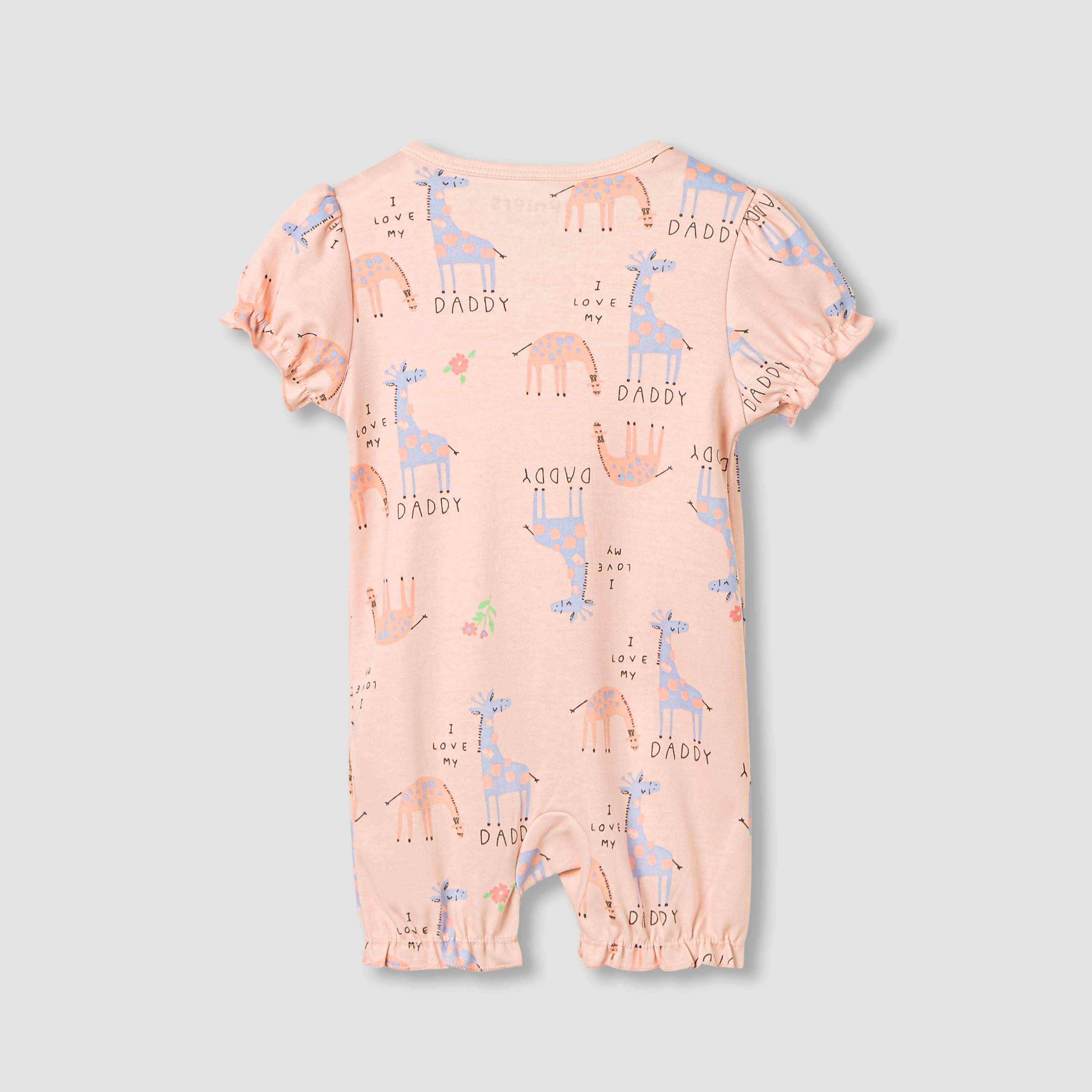 Juniors Round Neck Romper with Giraffe Print - Cotton - Short Sleeves-baby-girls-clothing-rompers-image-2