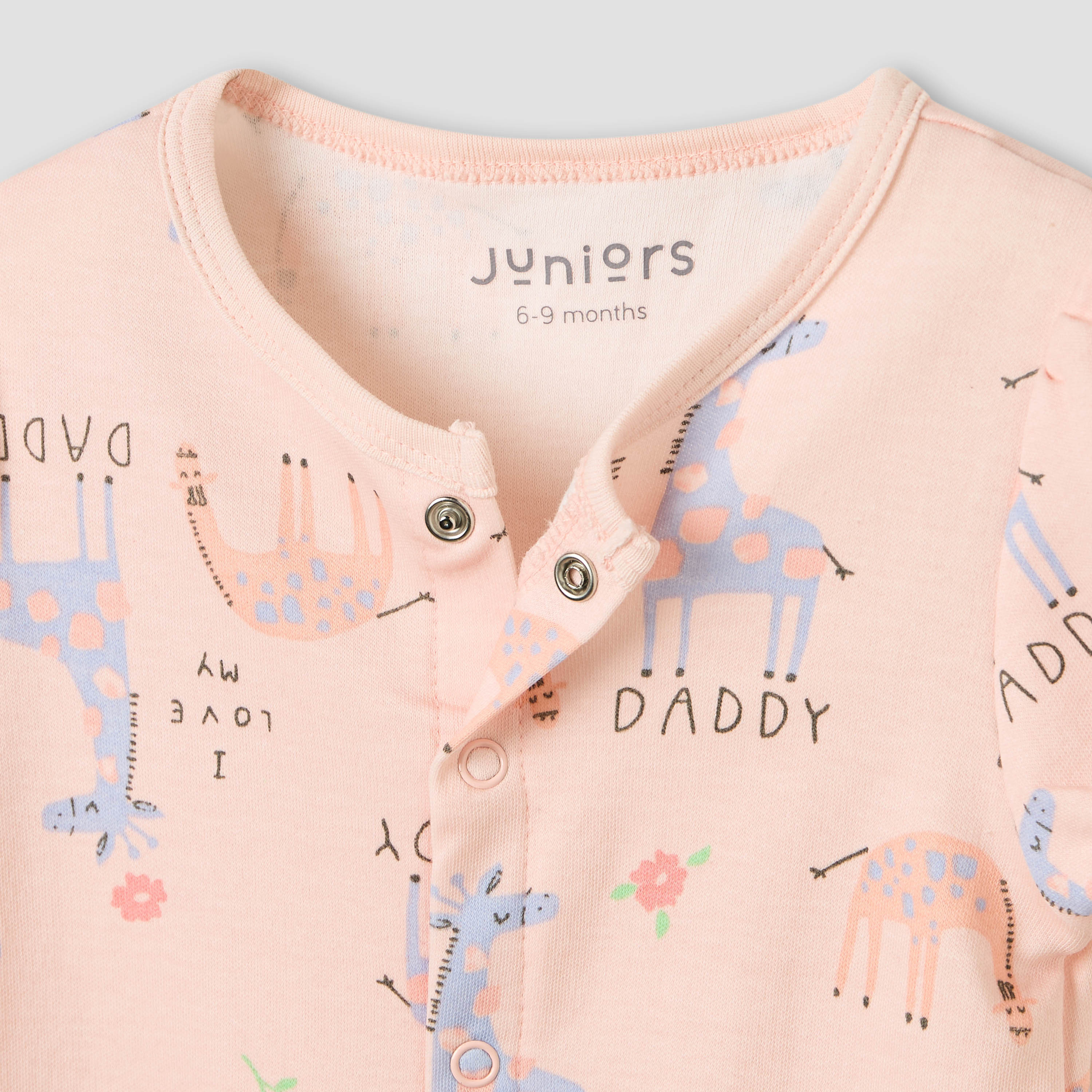 Juniors Round Neck Romper with Giraffe Print - Cotton - Short Sleeves-baby-girls-clothing-rompers-image-3