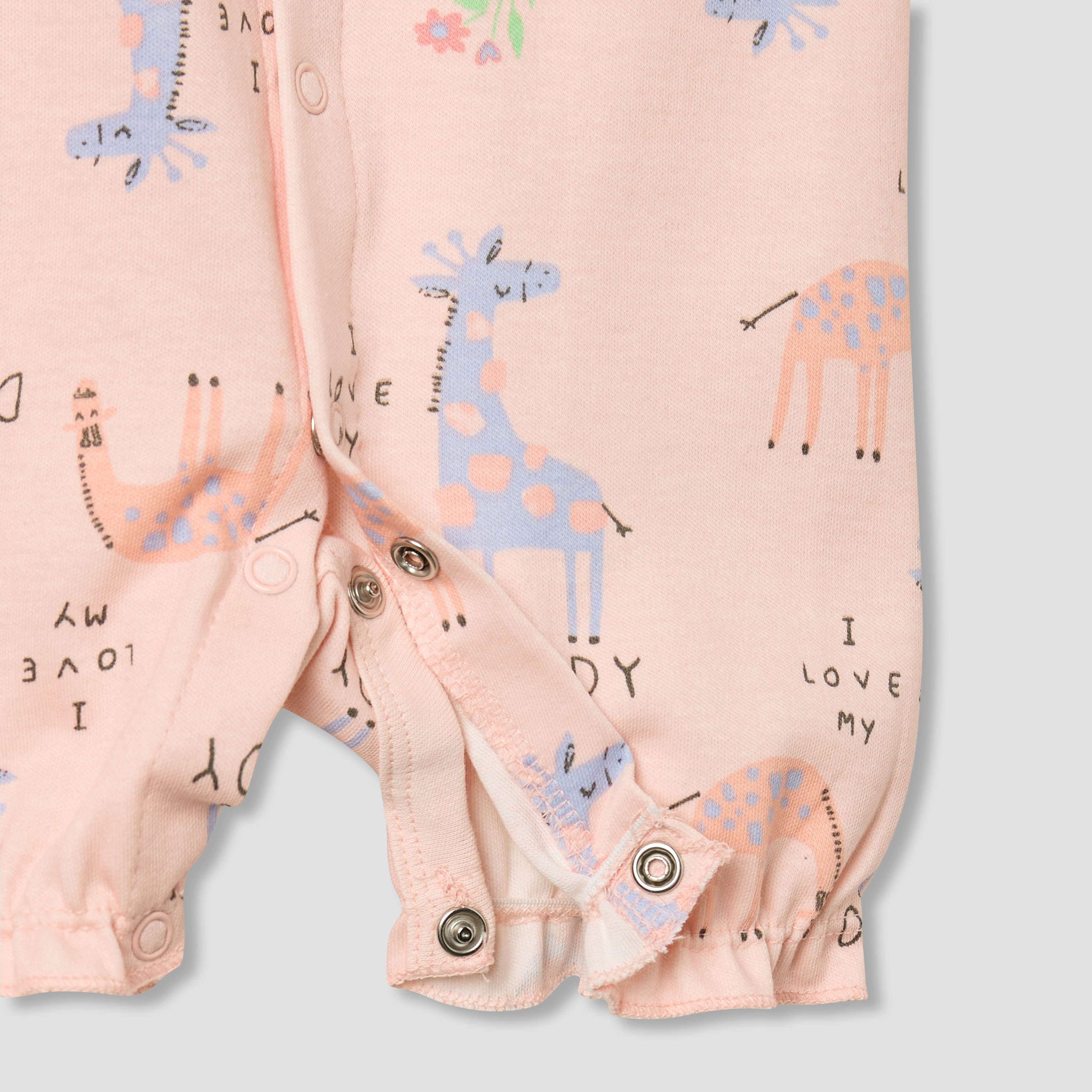 Juniors Round Neck Romper with Giraffe Print - Cotton - Short Sleeves-baby-girls-clothing-rompers-image-4