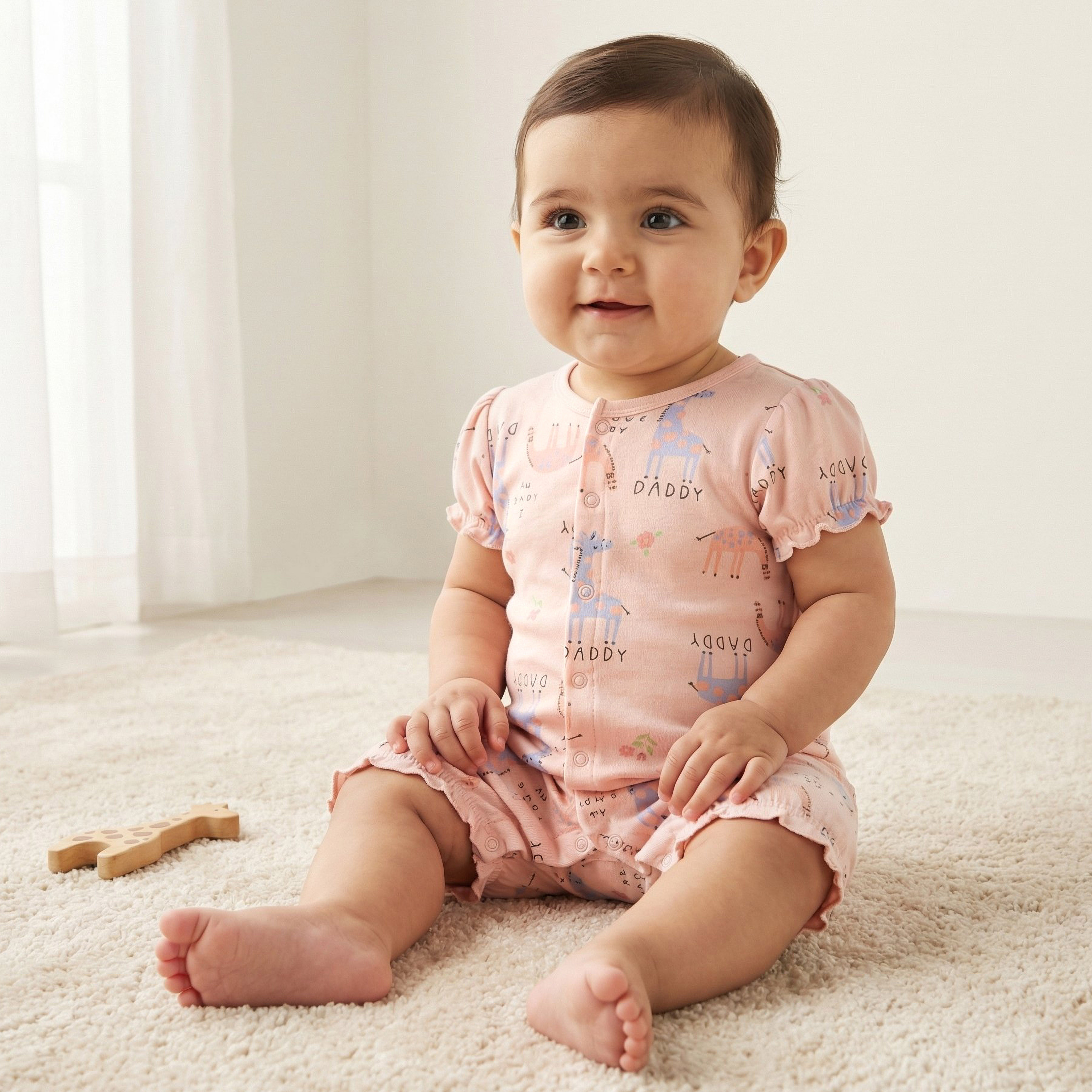 أفرول قطن بياقة مستديرة وأكمام قصيرة وطبعات من جونيورز-baby-girls-clothing-rompers-image-1