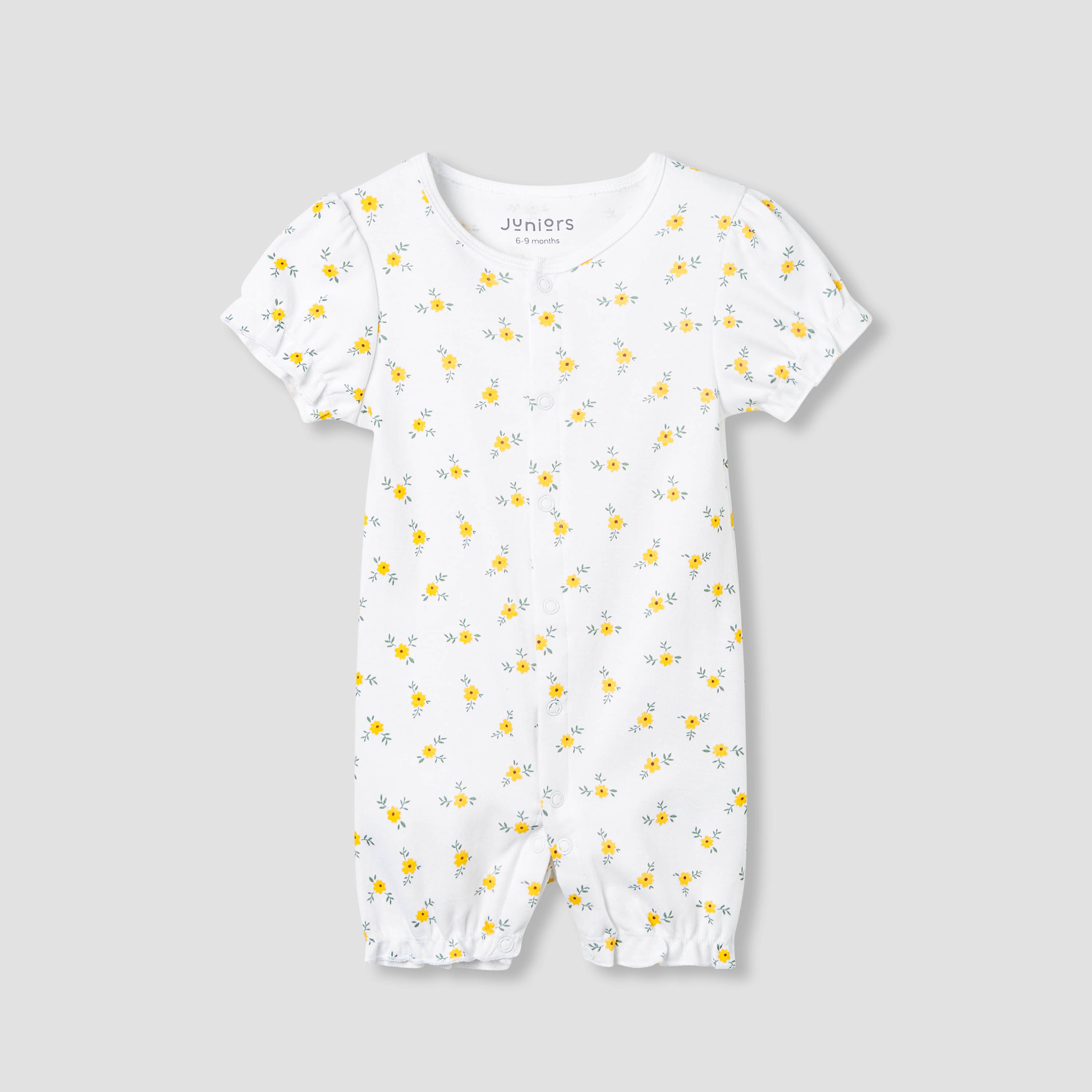 أفرول قطن بياقة مستديرة وأكمام قصيرة وطبعات زهرية من جونيورز-baby-girls-clothing-rompers-image-4