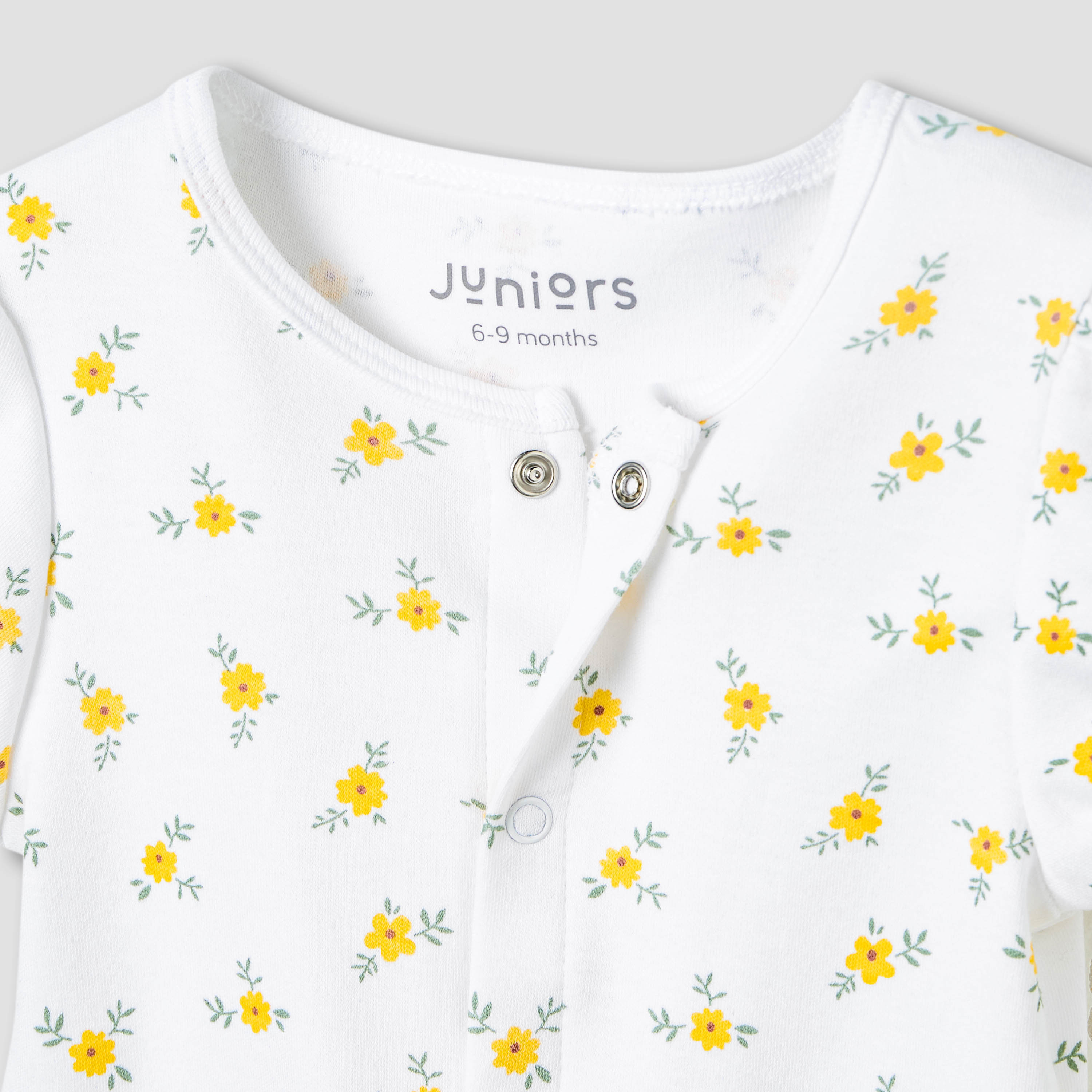 أفرول قطن بياقة مستديرة وأكمام قصيرة وطبعات زهرية من جونيورز-baby-girls-clothing-rompers-image-2