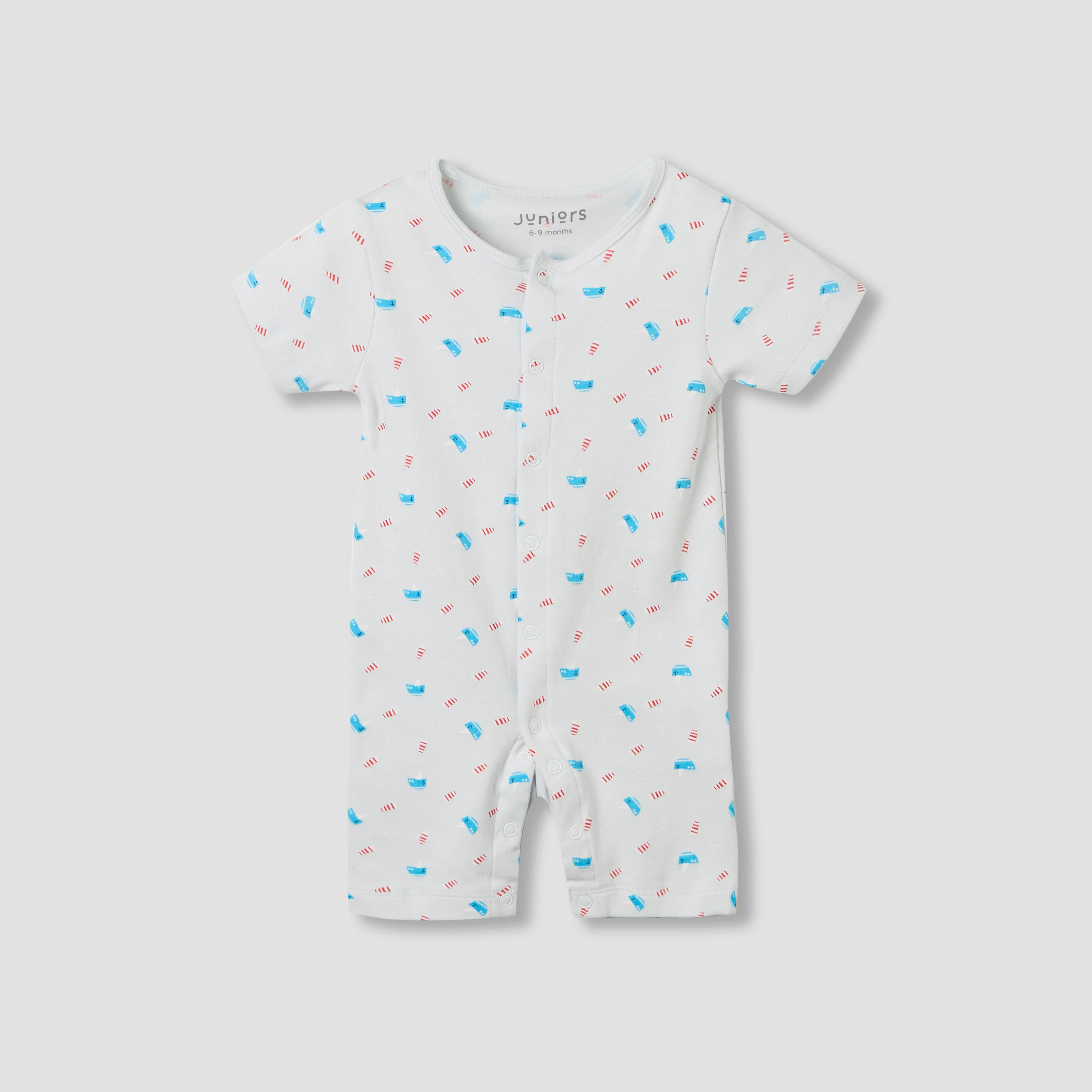 Juniors Round Neck Romper with Nautical Print - Cotton - Short Sleeves-baby-boys-clothing-rompers-image-2