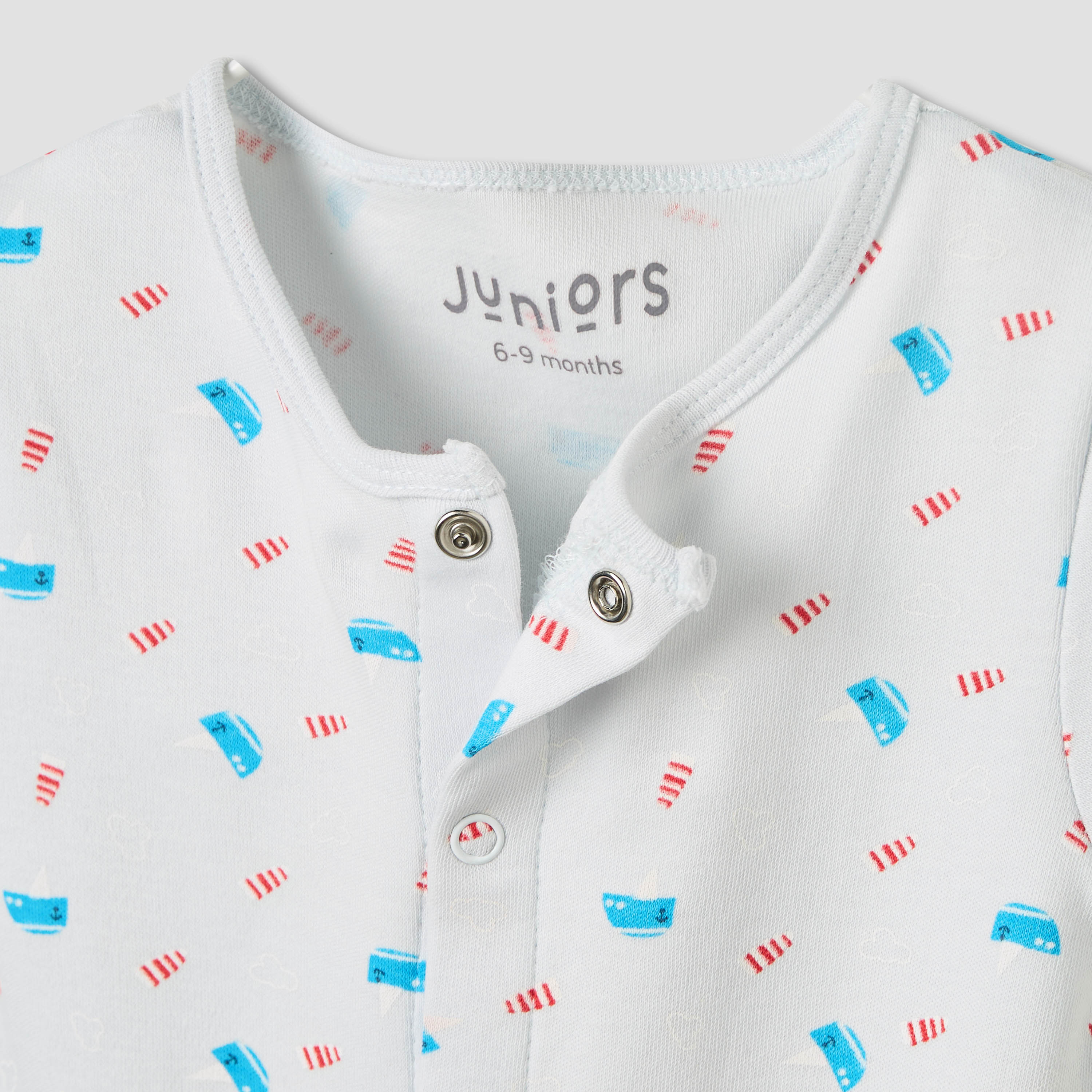 Juniors Round Neck Romper with Nautical Print - Cotton - Short Sleeves-baby-boys-clothing-rompers-image-4
