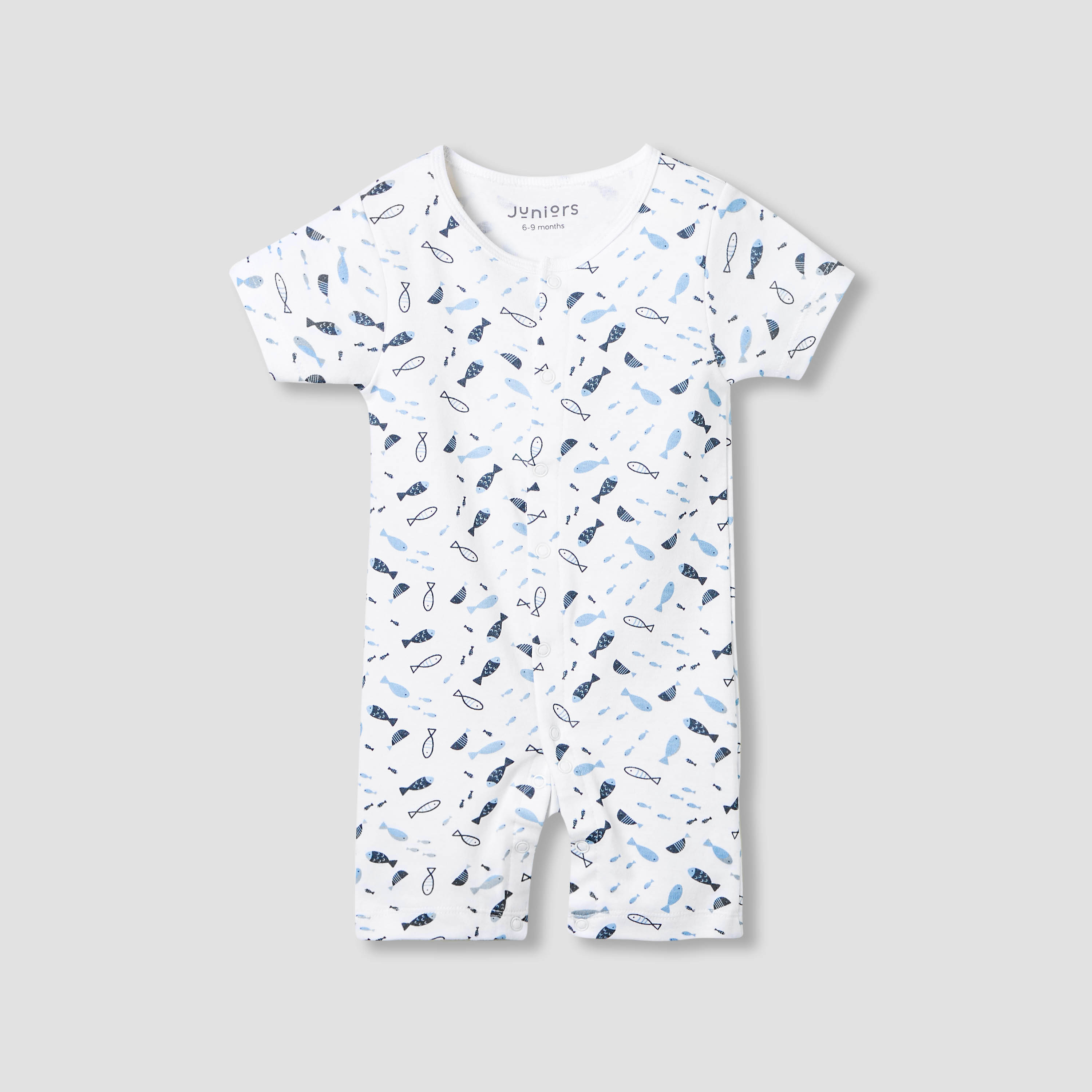 Juniors Round Neck Romper with Fish Print - Cotton - Short Sleeves-baby-boys-clothing-rompers-image-2