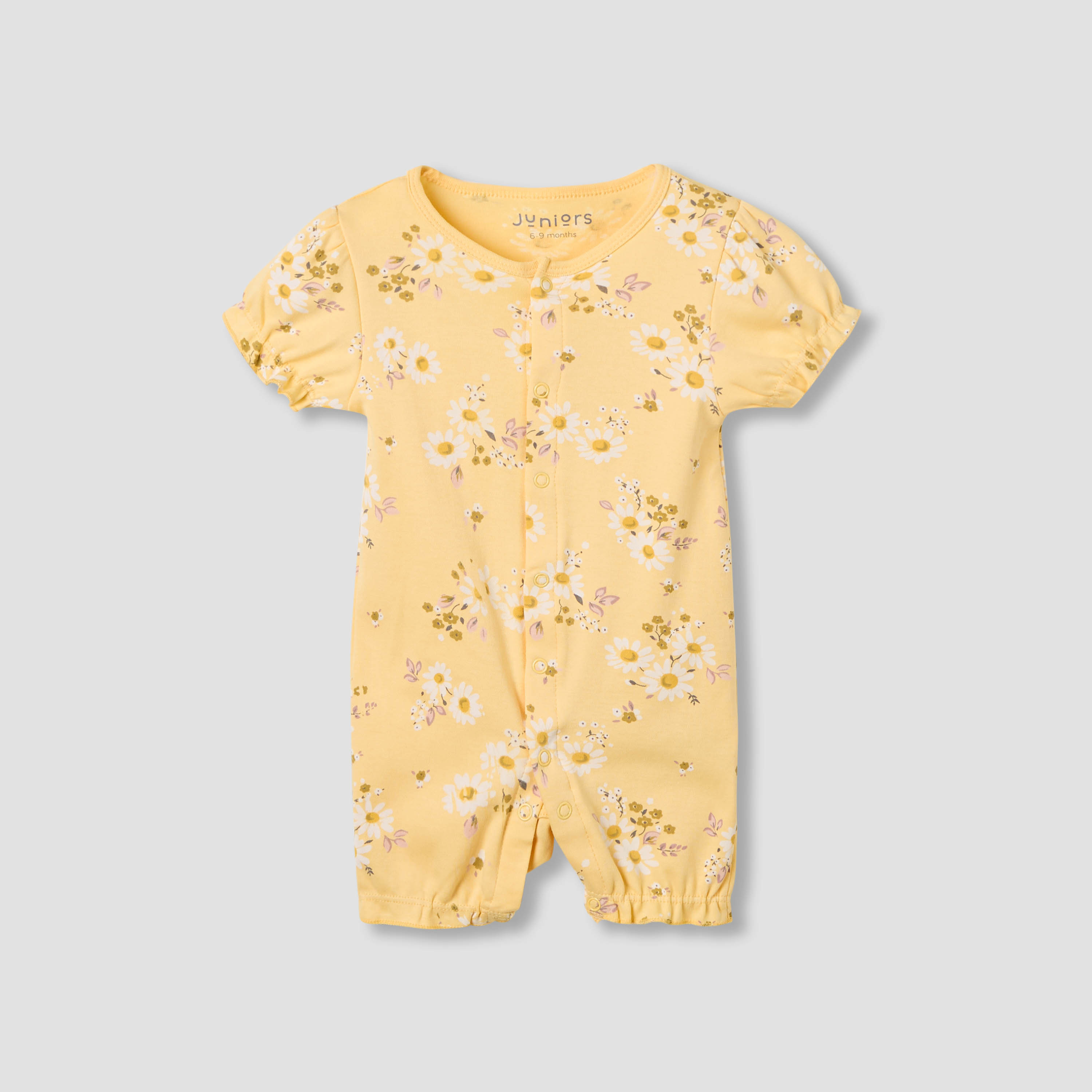 Juniors Round Neck Romper with Daisy Print - Cotton - Short Sleeves-baby-girls-clothing-rompers-image-1