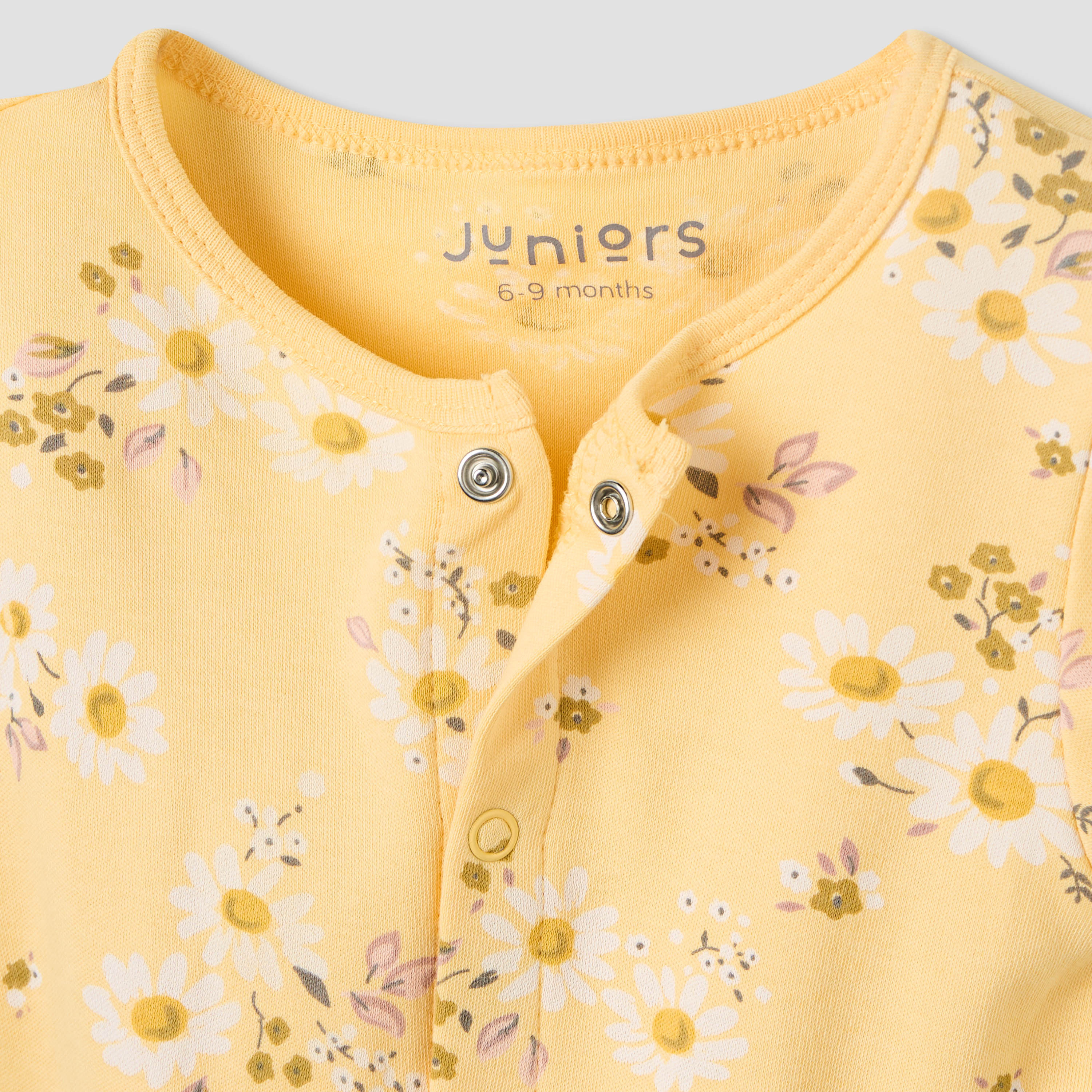 Juniors Round Neck Romper with Daisy Print - Cotton - Short Sleeves-baby-girls-clothing-rompers-image-3