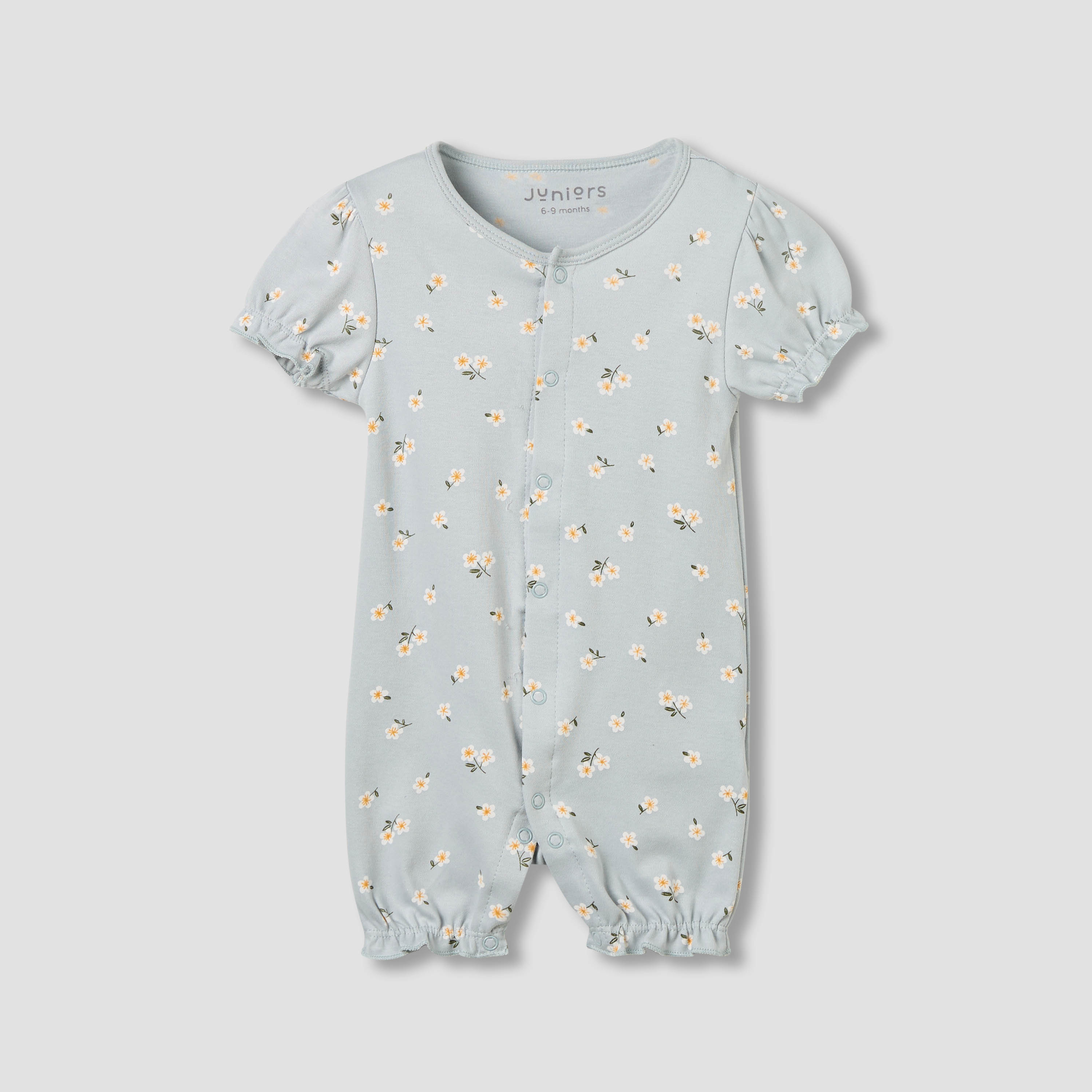 Juniors Crew Neck Romper with Floral Print - Cotton - Short Sleeves-baby-girls-clothing-rompers-image-2