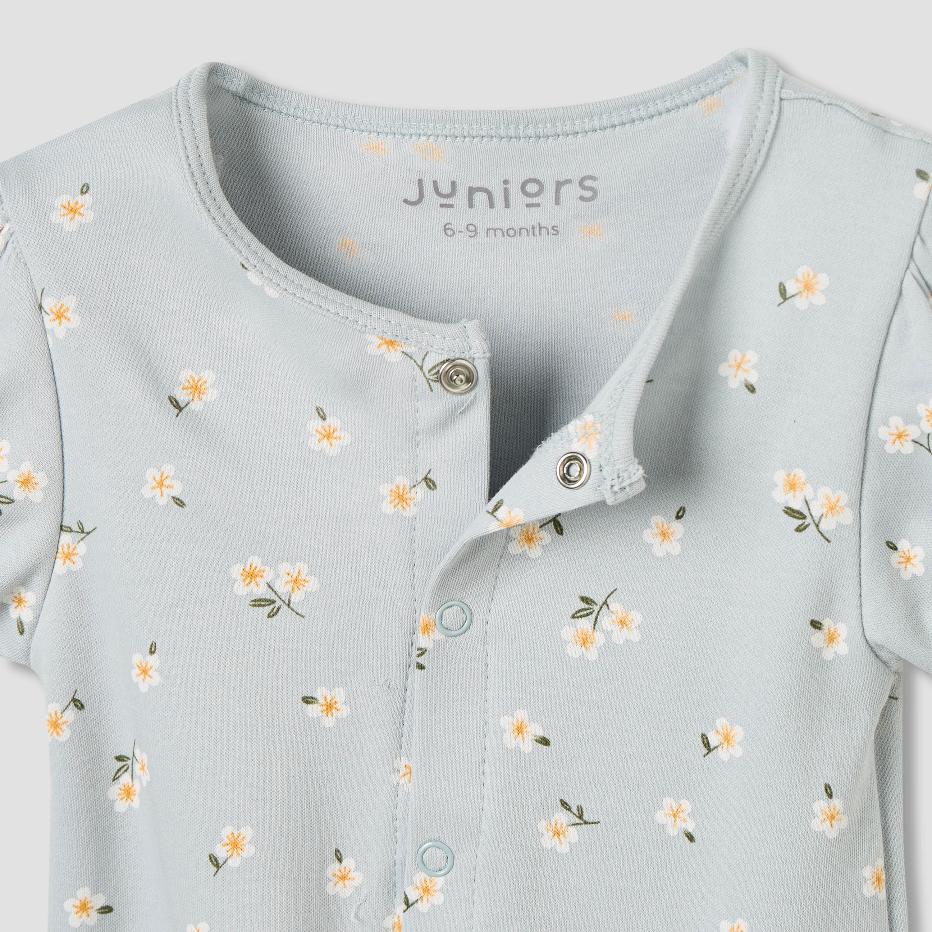 Juniors Crew Neck Romper with Floral Print - Cotton - Short Sleeves-baby-girls-clothing-rompers-image-4