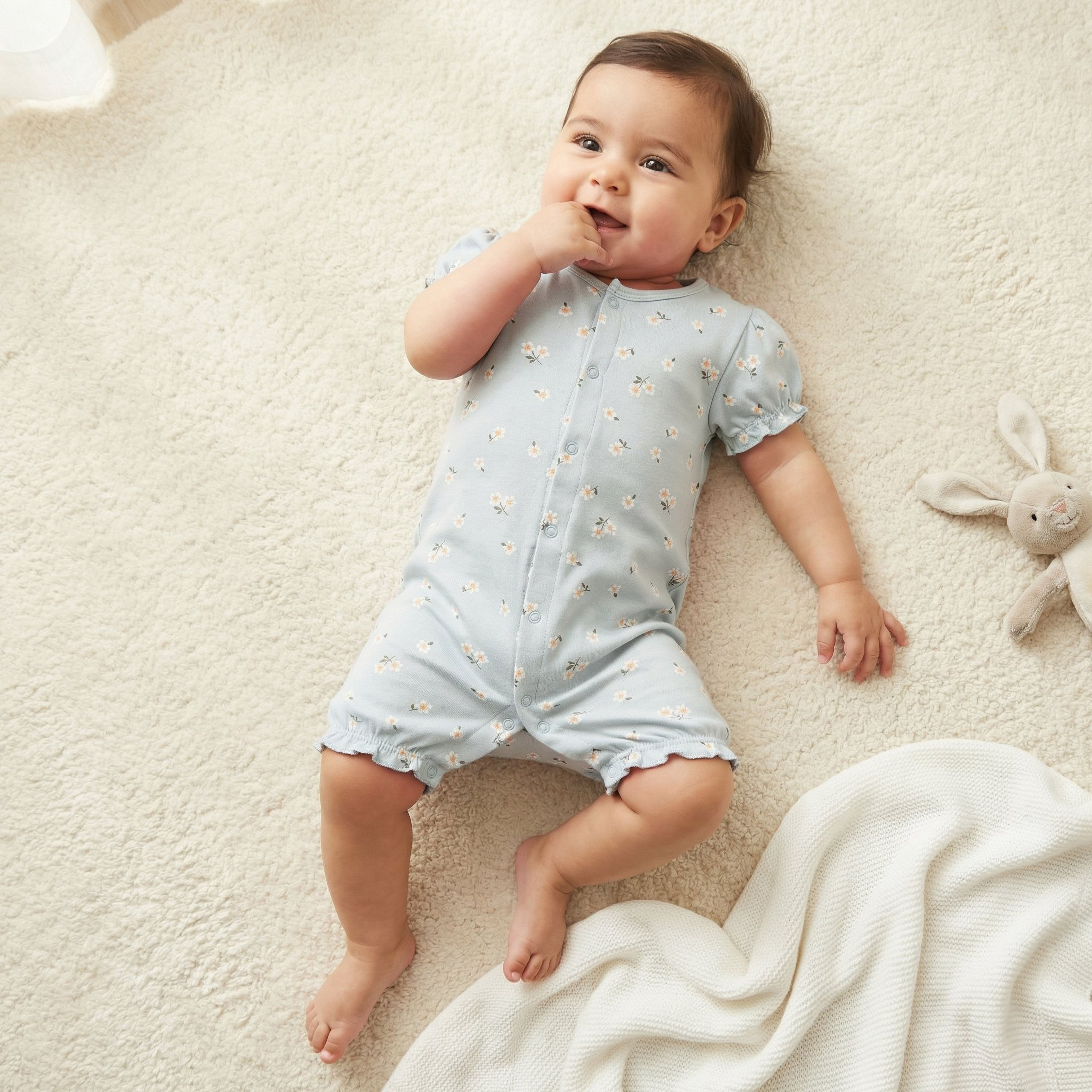 Juniors Crew Neck Romper with Floral Print - Cotton - Short Sleeves-baby-girls-clothing-rompers-image-1