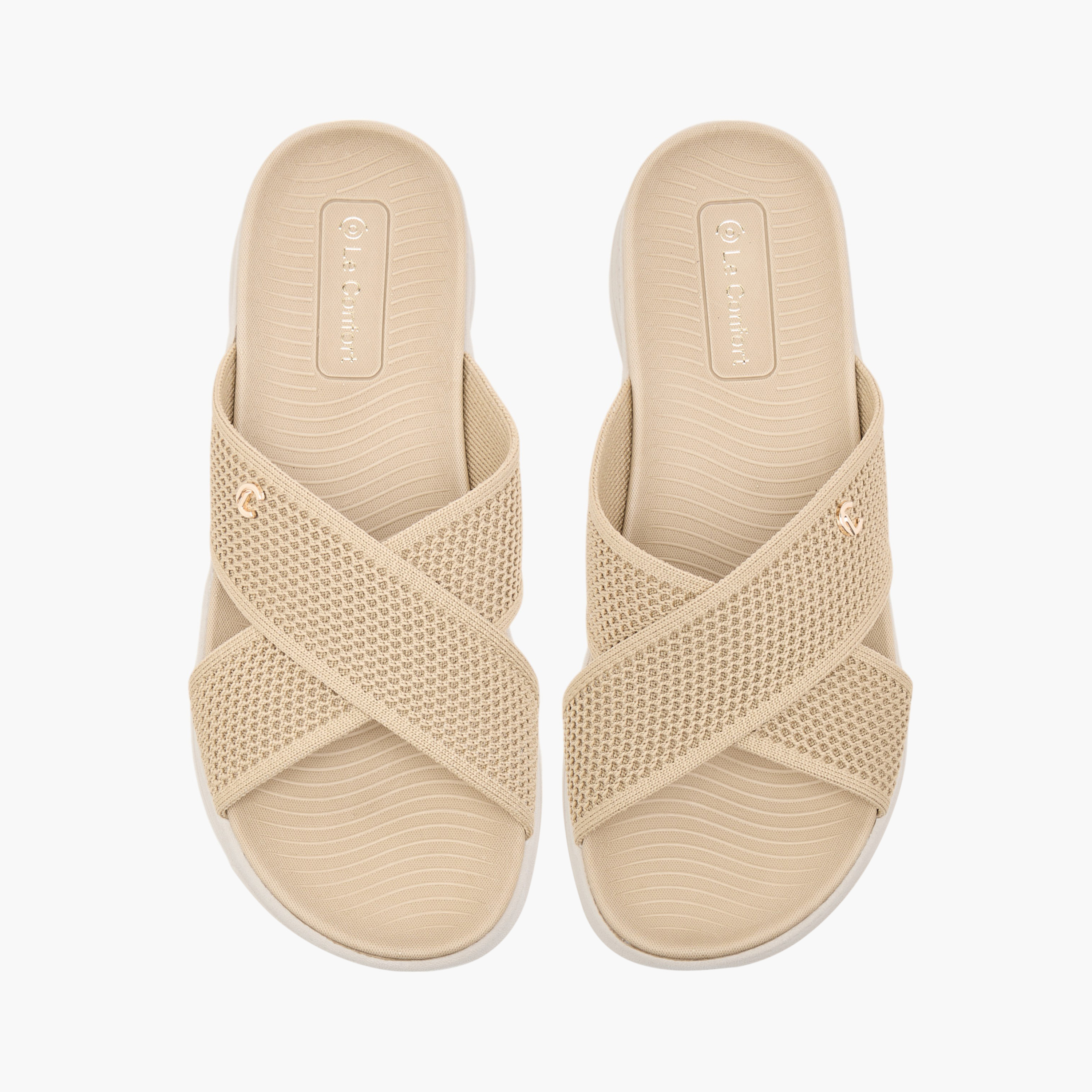 Le Confort Knit Textured Slip-On Cross Strap Comfort Sandals-women-shoes-sandals-heeled-image-1