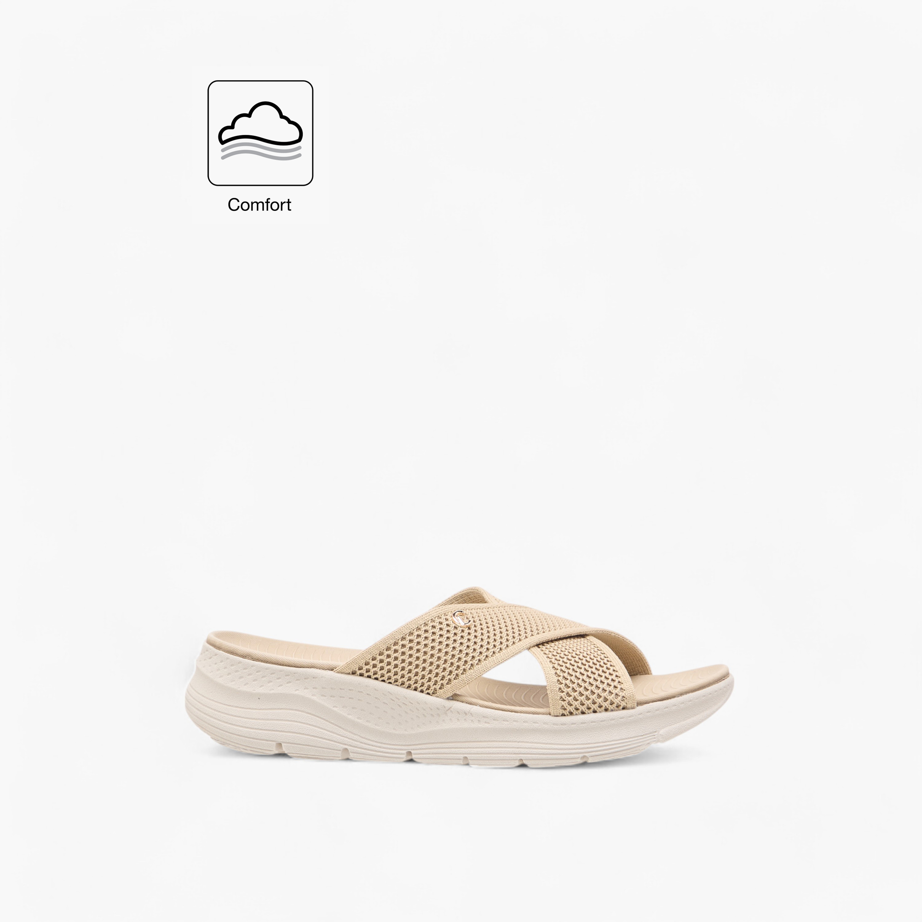 Le Confort Knit Textured Slip-On Cross Strap Comfort Sandals-women-shoes-sandals-heeled-image-2