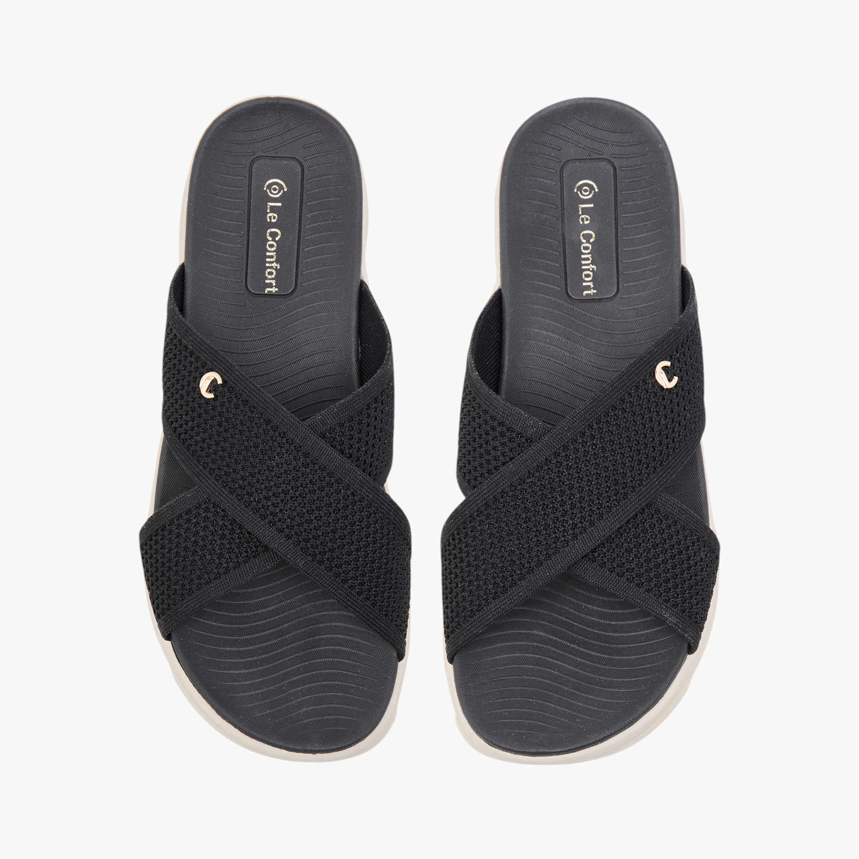 Le Confort Knit Textured Slip-On Cross Strap Comfort Sandals-women-shoes-sandals-heeled-image-1