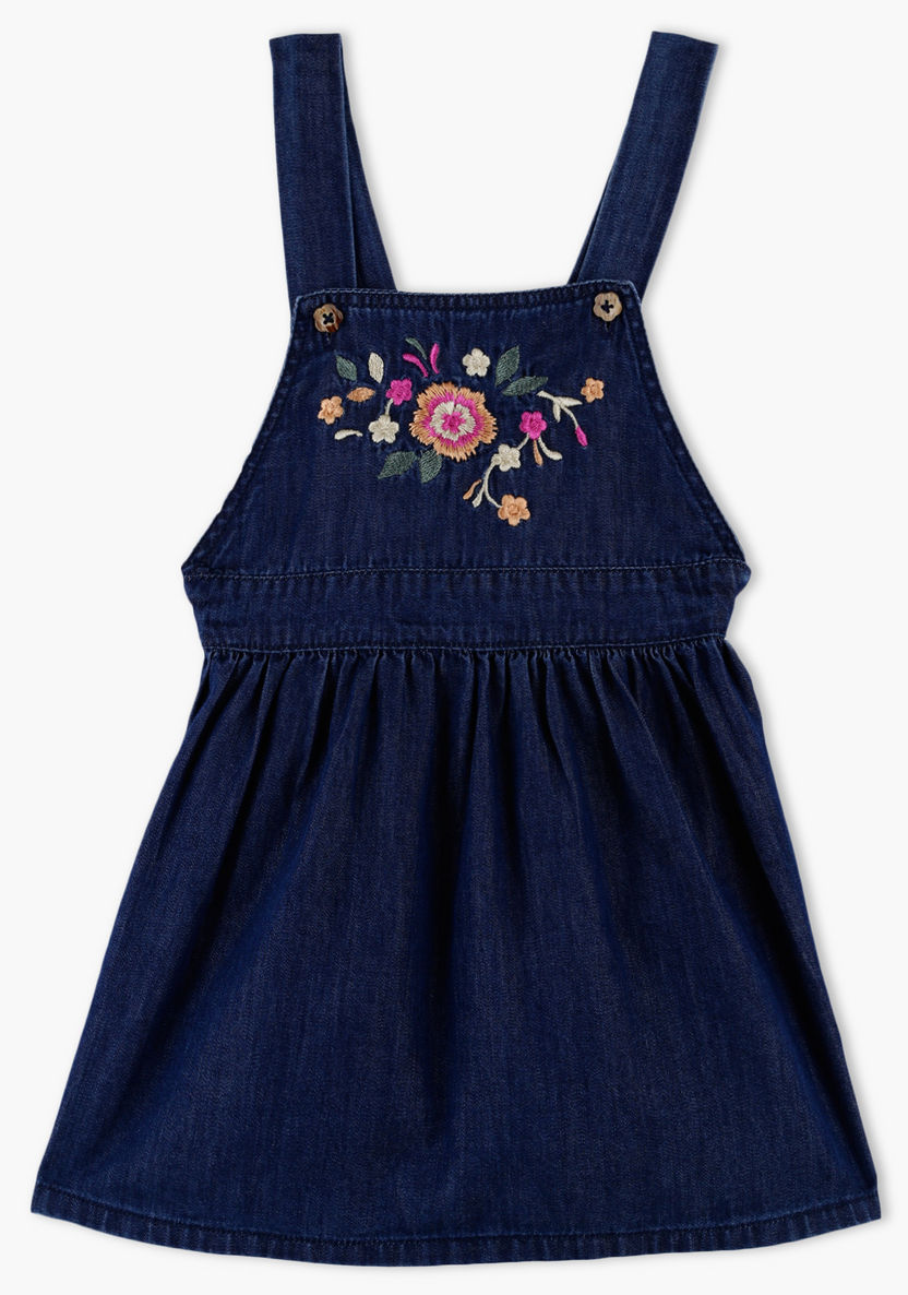 Juniors Embroidered Dungaree Dress-Dresses%2C Gowns and Frocks-image-0