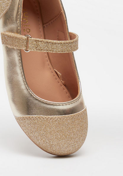 Juniors Glitter Detail Mary Jane Shoes with Hook and Loop Closure