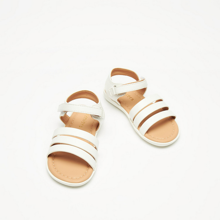 Juniors Solid Open Toe Sandals with Hook and Loop Closure