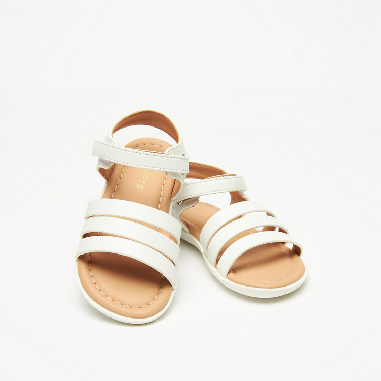 Juniors Solid Open Toe Sandals with Hook and Loop Closure