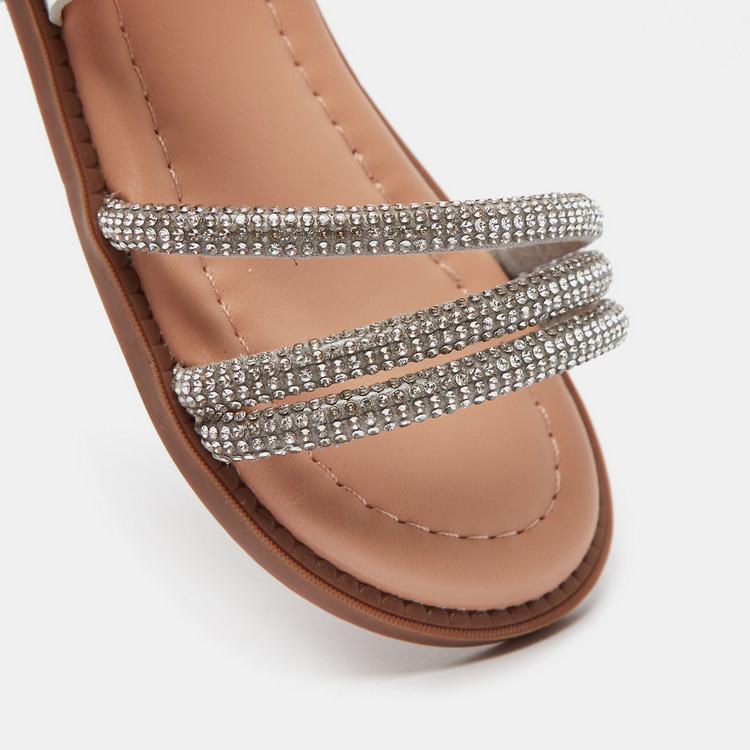 Juniors Embellished Flat Sandals with Hook and Loop Closure