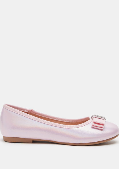 Little Missy Solid Slip-On Round Toe Ballerina Shoes with Bow Accent-Girl%27s Ballerinas-image-0