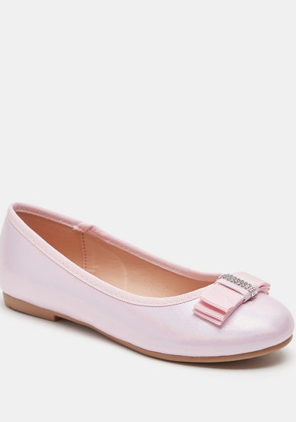 Little Missy Solid Slip-On Round Toe Ballerina Shoes with Bow Accent-Girl%27s Ballerinas-image-1