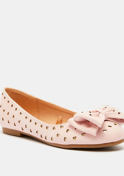 Little Missy Laser Cut Round Toe Ballerinas with Bow Accent