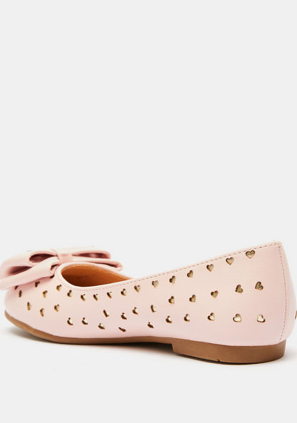Little Missy Laser Cut Round Toe Ballerinas with Bow Accent-Girl%27s Ballerinas-image-2