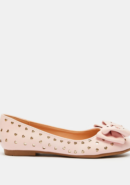 Little Missy Laser Cut Round Toe Ballerinas with Bow Accent