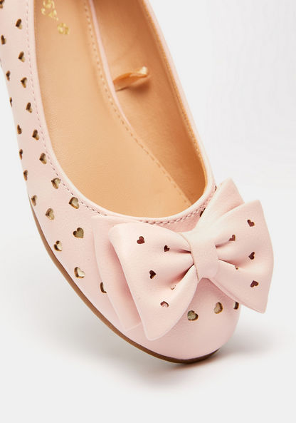 Little Missy Laser Cut Round Toe Ballerinas with Bow Accent-Girl%27s Ballerinas-image-4