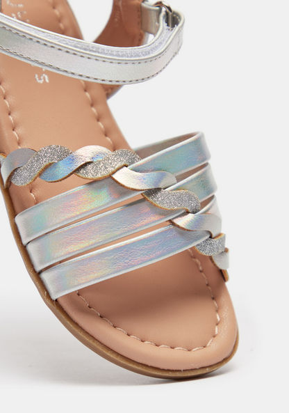 Juniors Metallic Flat Sandals with Hook and Loop Closure