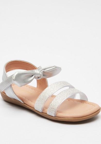 Juniors Bow Accented Flat Sandals with Hook and Loop Closure-Girl%27s Sandals-image-1