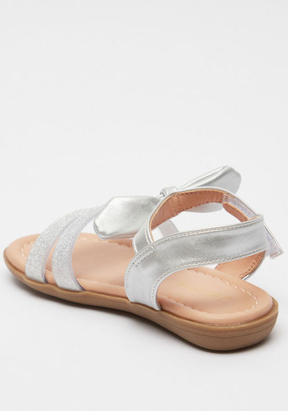 Juniors Bow Accented Flat Sandals with Hook and Loop Closure-Girl%27s Sandals-image-2