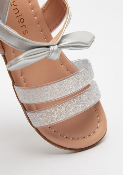 Juniors Bow Accented Flat Sandals with Hook and Loop Closure-Girl%27s Sandals-image-3