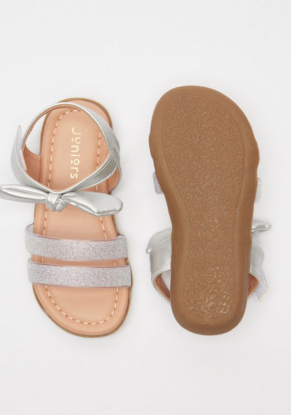 Juniors Bow Accented Flat Sandals with Hook and Loop Closure-Girl%27s Sandals-image-4