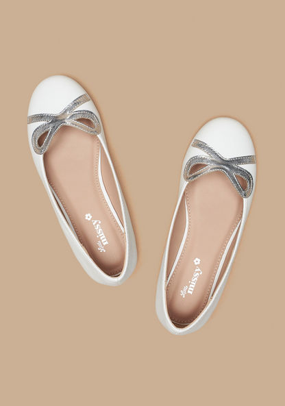 Little Missy Solid Ballerina Shoes with Metallic Bow Detail-Girl%27s Ballerinas-image-1