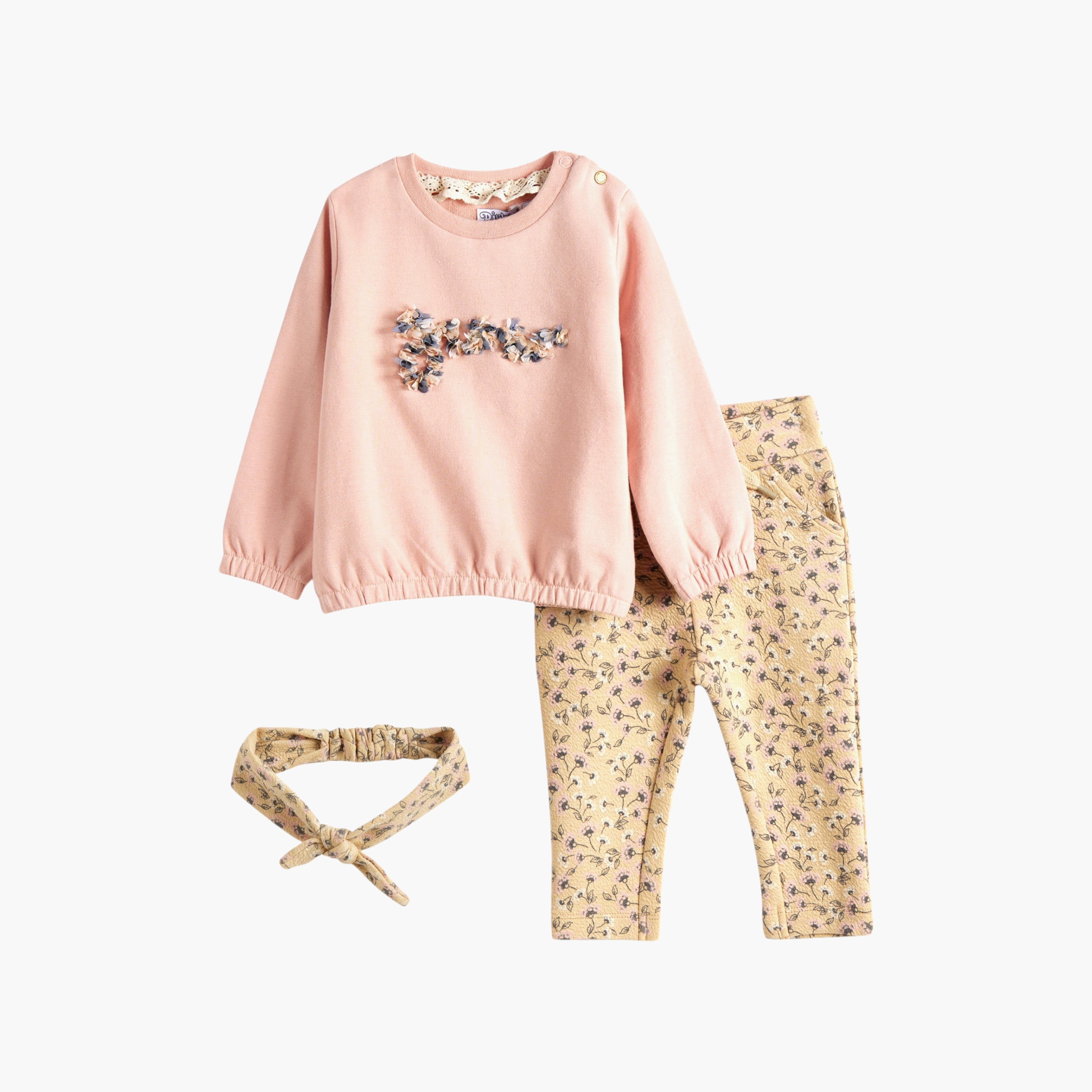 بلوزة بأكمام طويلة وبنطلون مع رباط شعر 3 قطع من ديركجي-baby-girls-clothing-setsandcoords-image-3