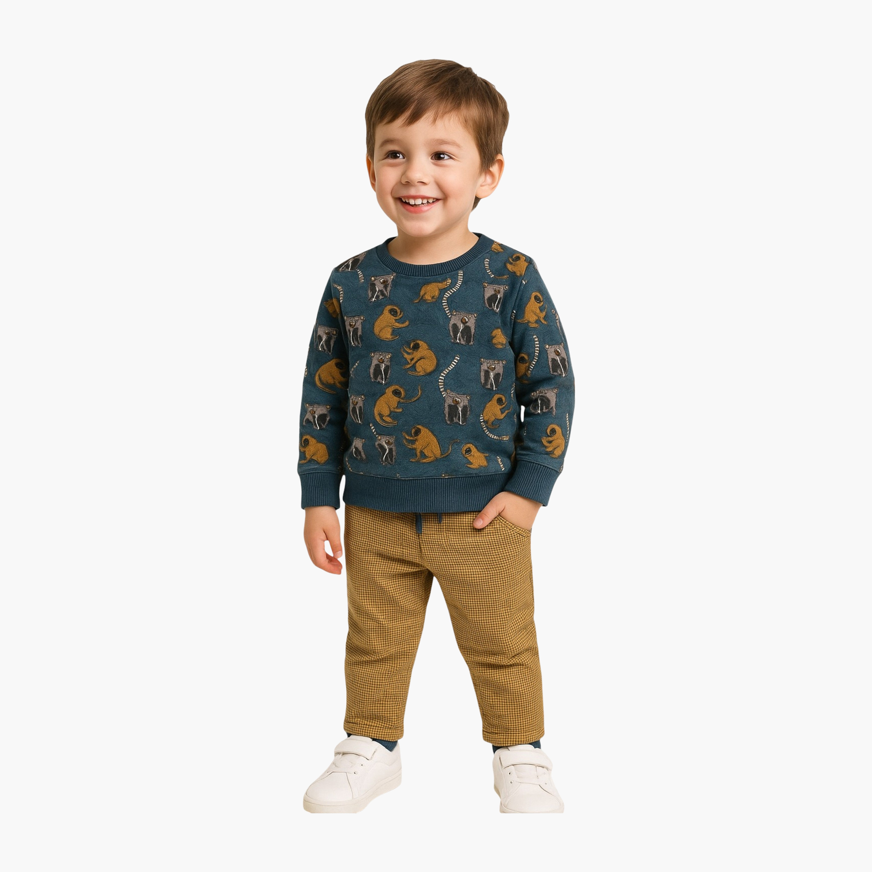 سويت شيرت مطبوع بأكمام طويلة وبنطلون قطعتين من ديركجي-cpkids-clothing-boys-winterwear-sets-image-1