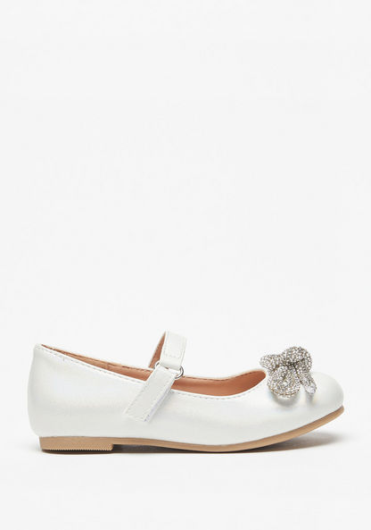 Juniors Bow Embellished Mary Jane Shoes with Hook and Loop Closure