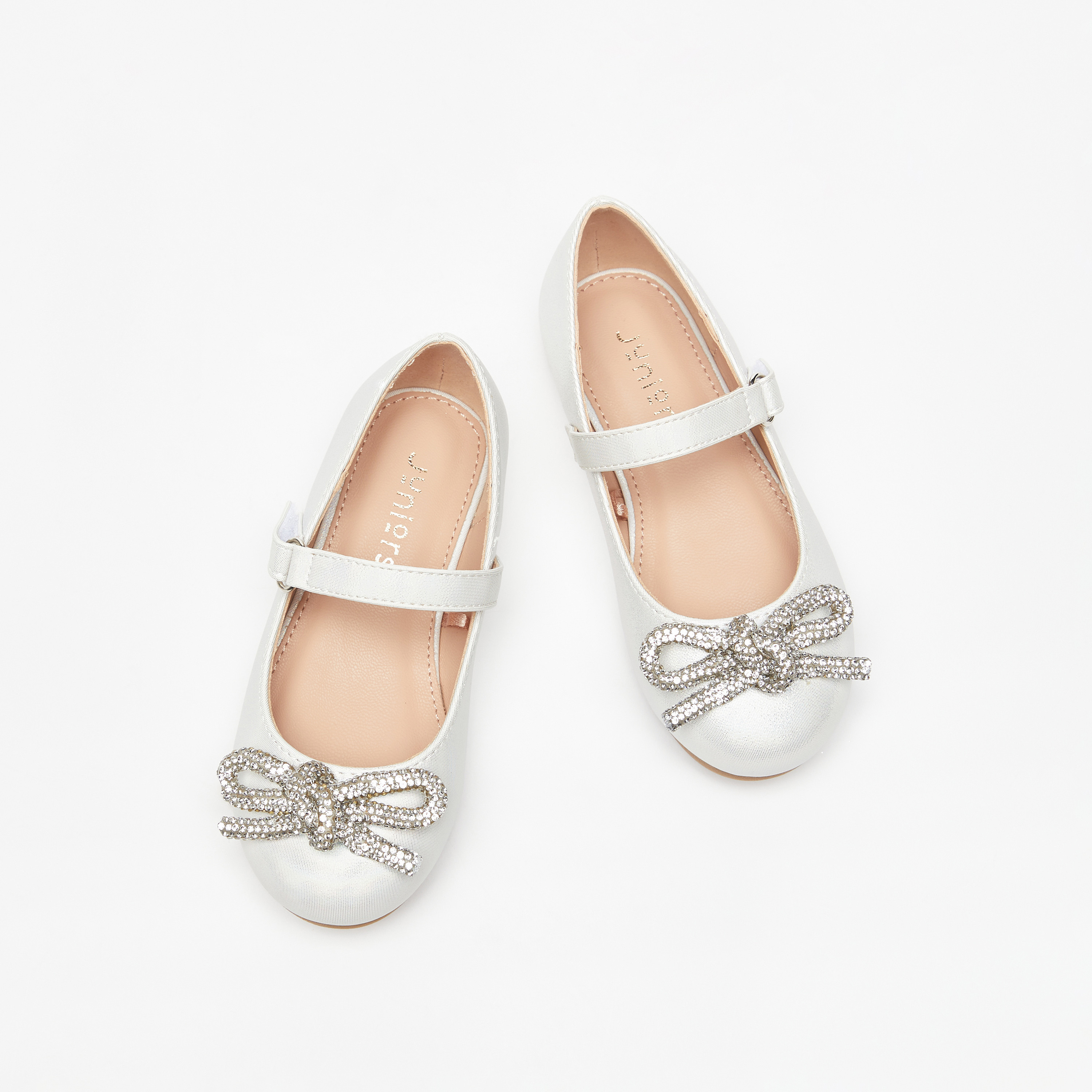 Juniors Bow Embellished Mary Jane Shoes with Hook and Loop Closure-baby-girls-shoes-closedshoes-image-2